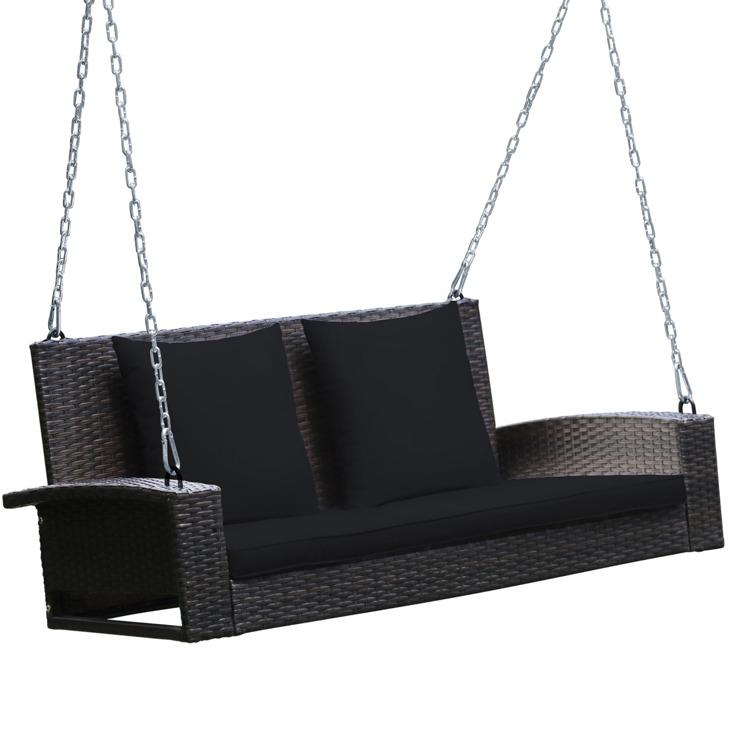 Marque Costway banc suspendu balançoire en rotin pour 2 personnes pour patio porche coussin noir