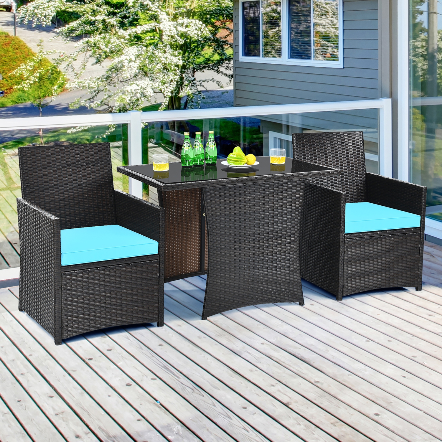 Ensemble de meubles de jardin en rotin de Costway, coussin de canapé, accoudoir, terrasse de jardin, 3 pièces