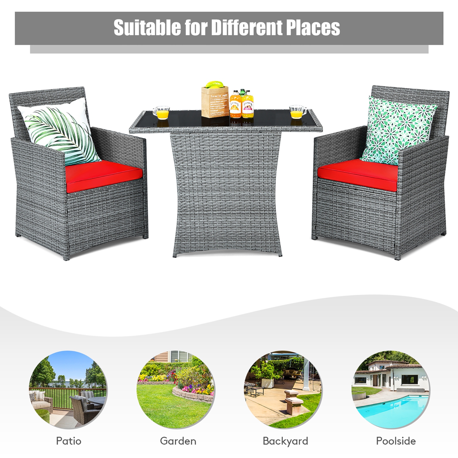 Costway 3PCS Patio Rattan Furniture Set Cushioned Sofa Armrest Garden