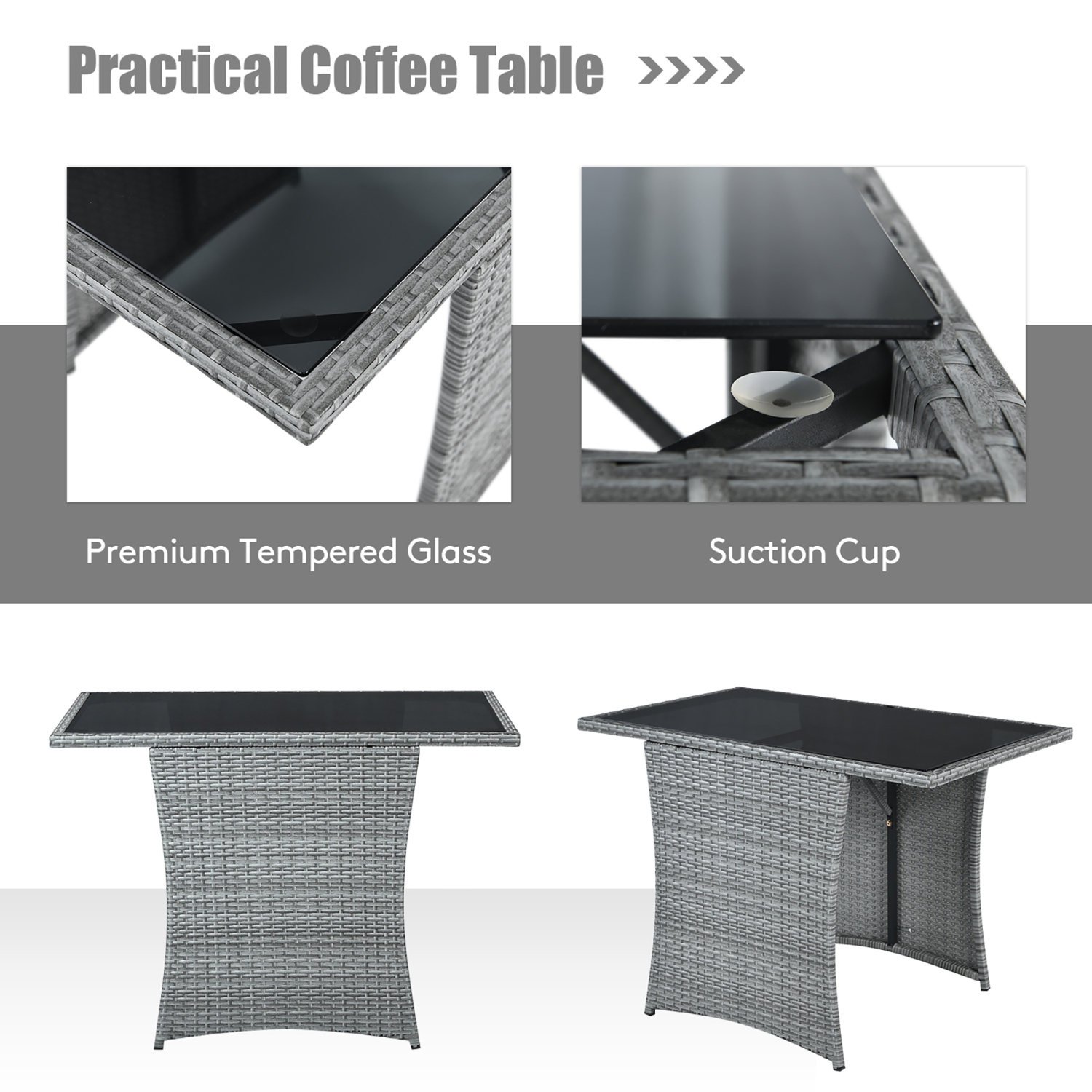 Costway 3PCS Patio Rattan Furniture Set Cushioned Sofa Armrest Garden