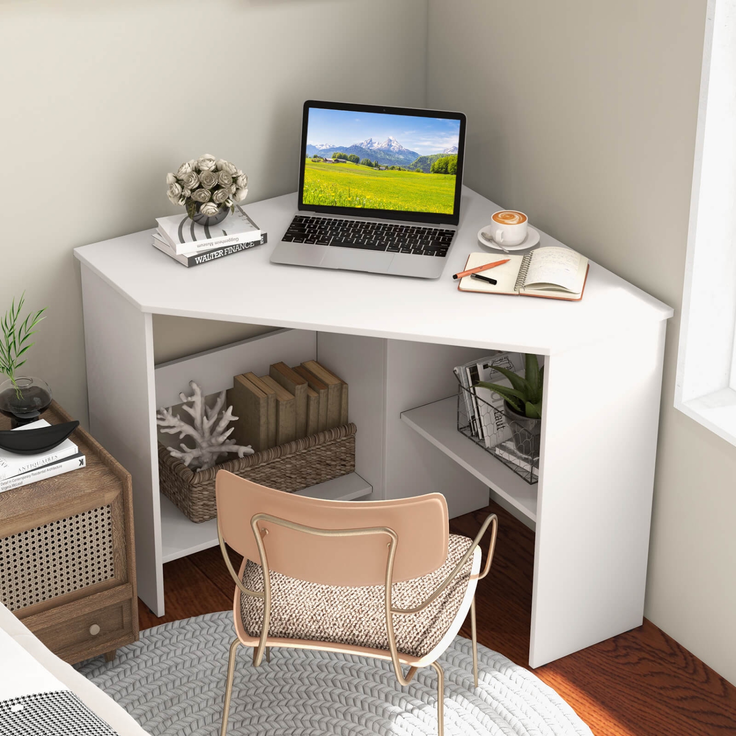 Costway Corner Computer Desk Triangle Writing Workstation w
