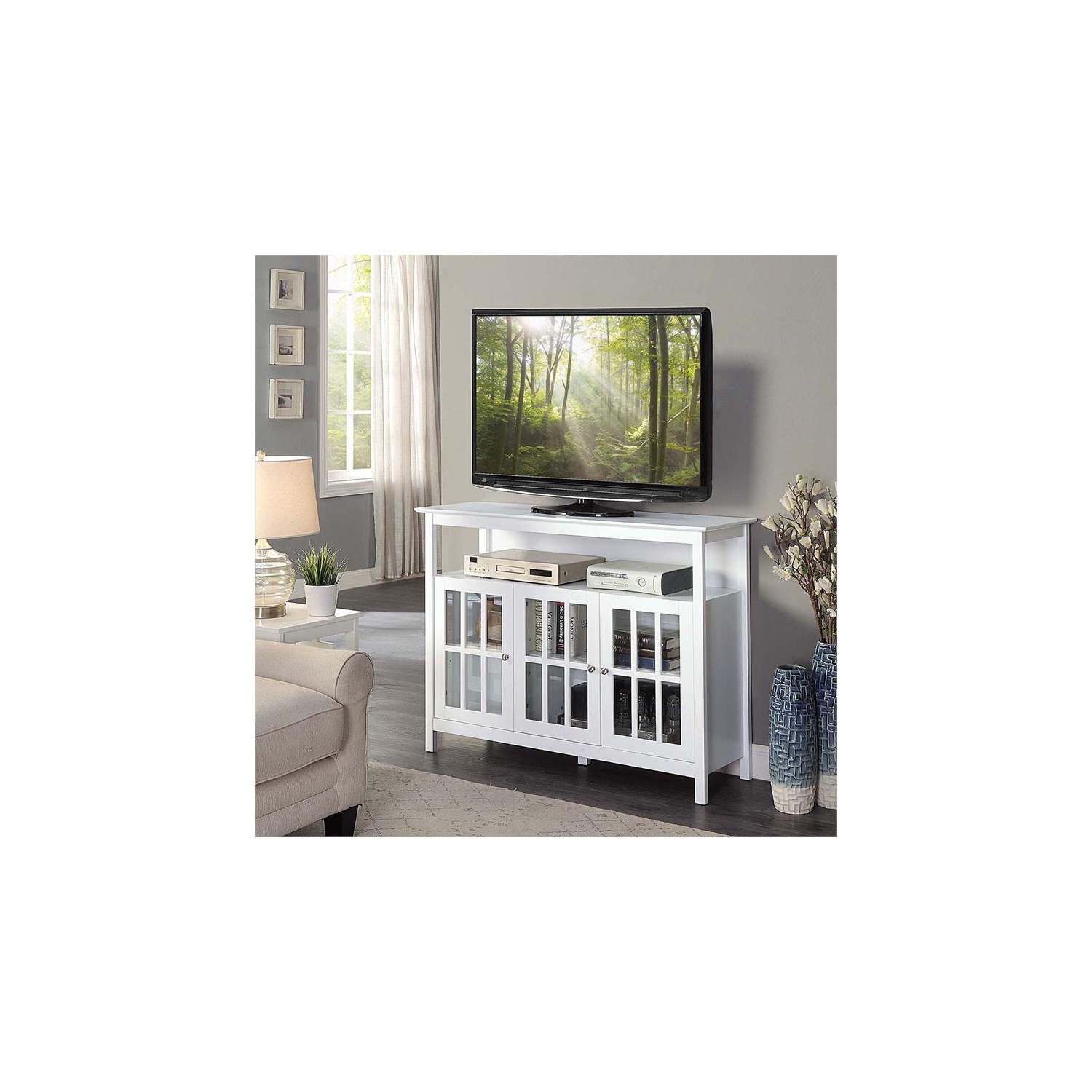 Big Sur Deluxe 48-inch TV Stand with Storage Cabinets and Shelf in White Wood