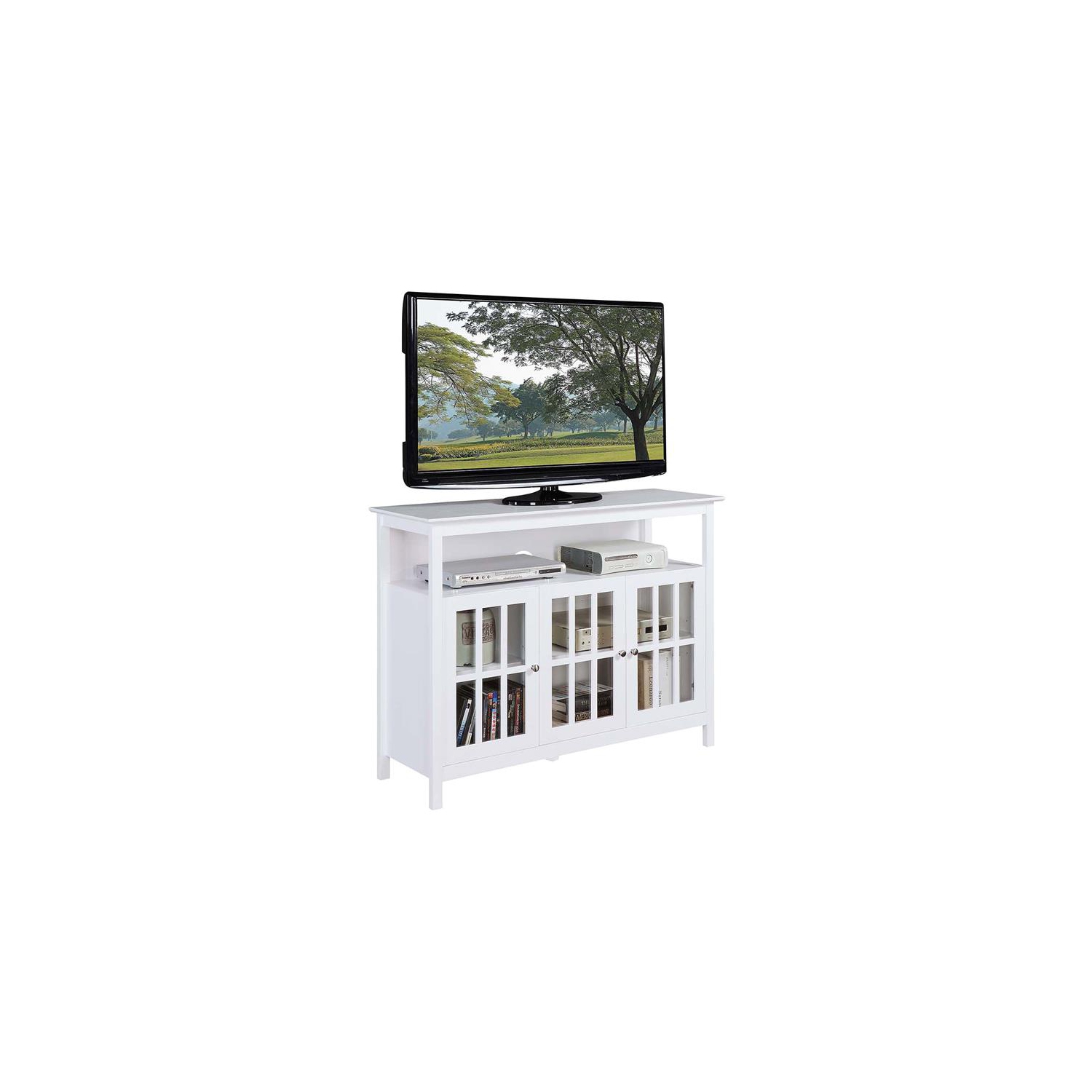 Big Sur Deluxe 48-inch TV Stand with Storage Cabinets and Shelf in White Wood