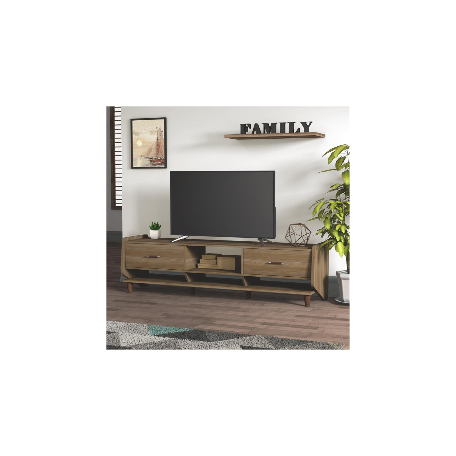 Furniture of America Waggoner Mid-Century Modern Wood 70-Inch TV Stand in Walnut