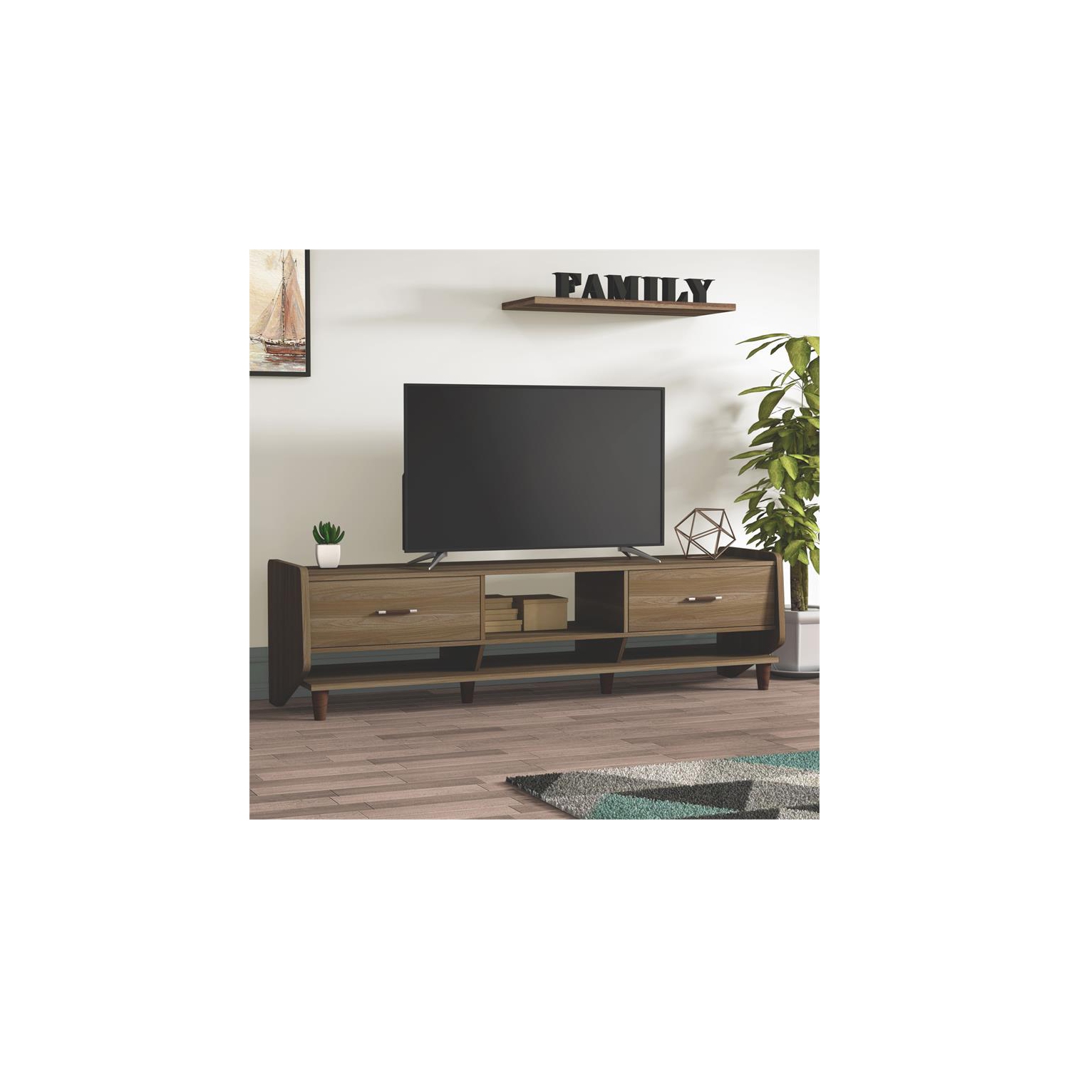 Furniture of America Waggoner Mid-Century Modern Wood 70-Inch TV Stand in Walnut