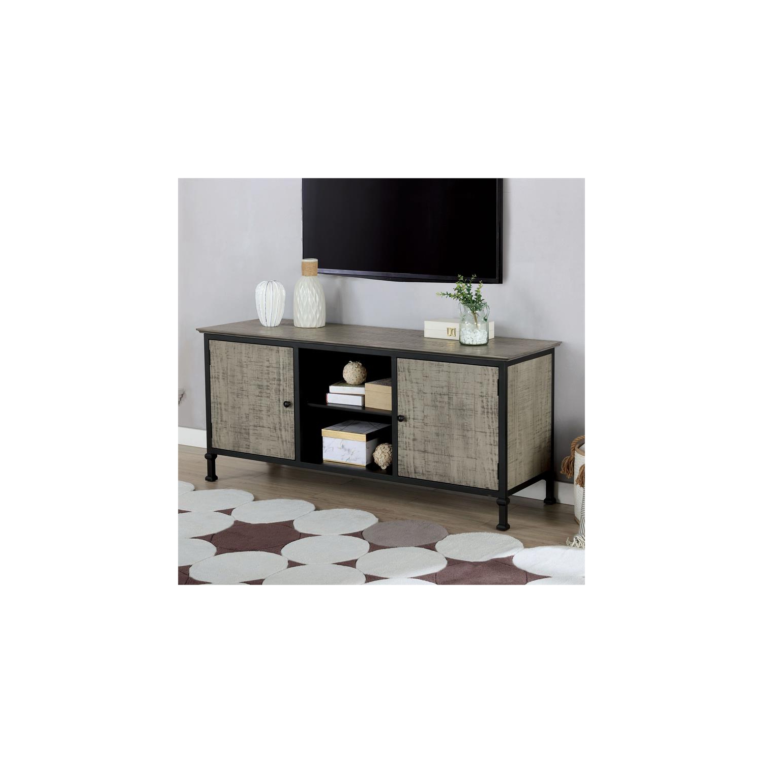 Furniture of America Ronda Industrial Wood Storage 60-Inch TV Stand in Gray