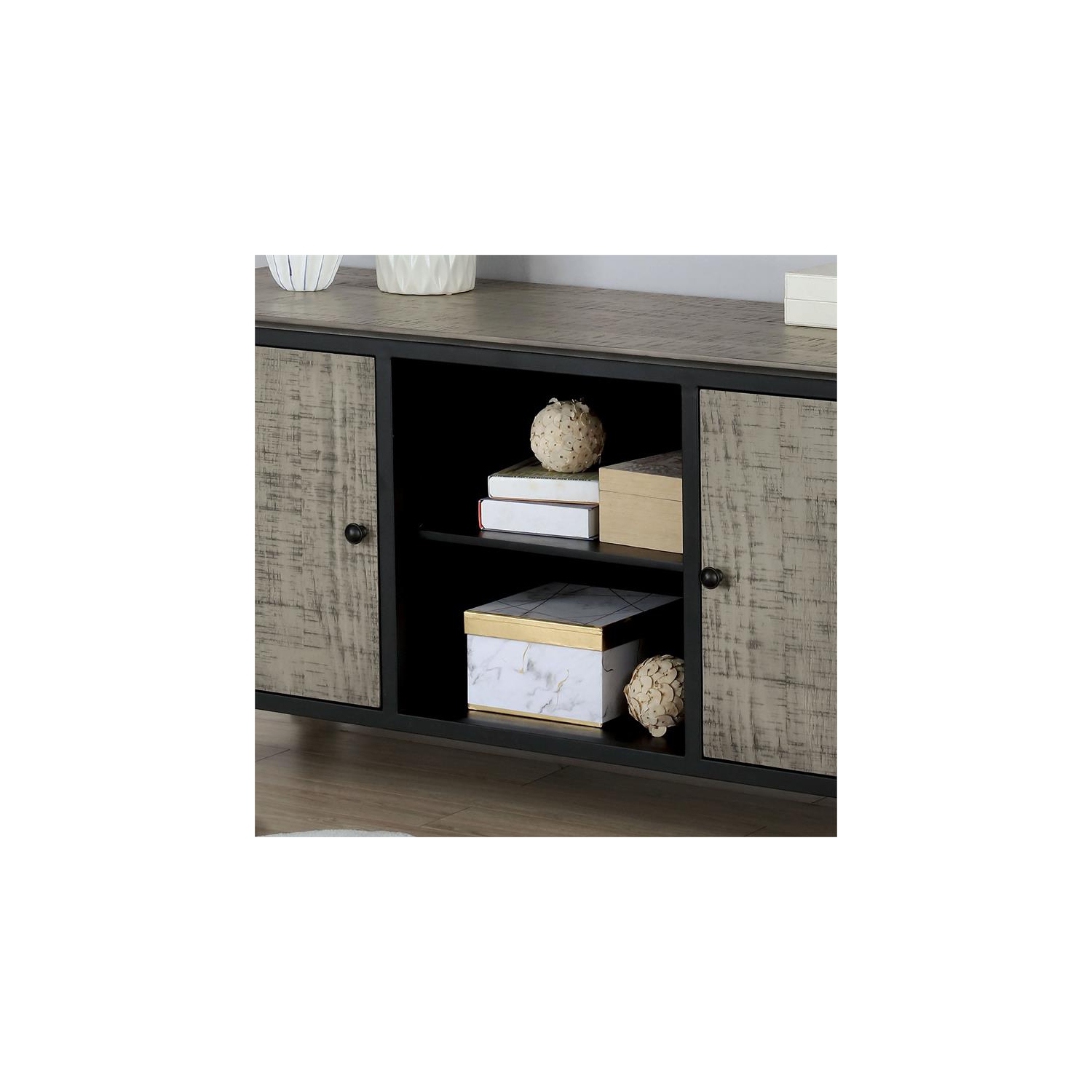 Furniture of America Ronda Industrial Wood Storage 60-Inch TV Stand in Gray