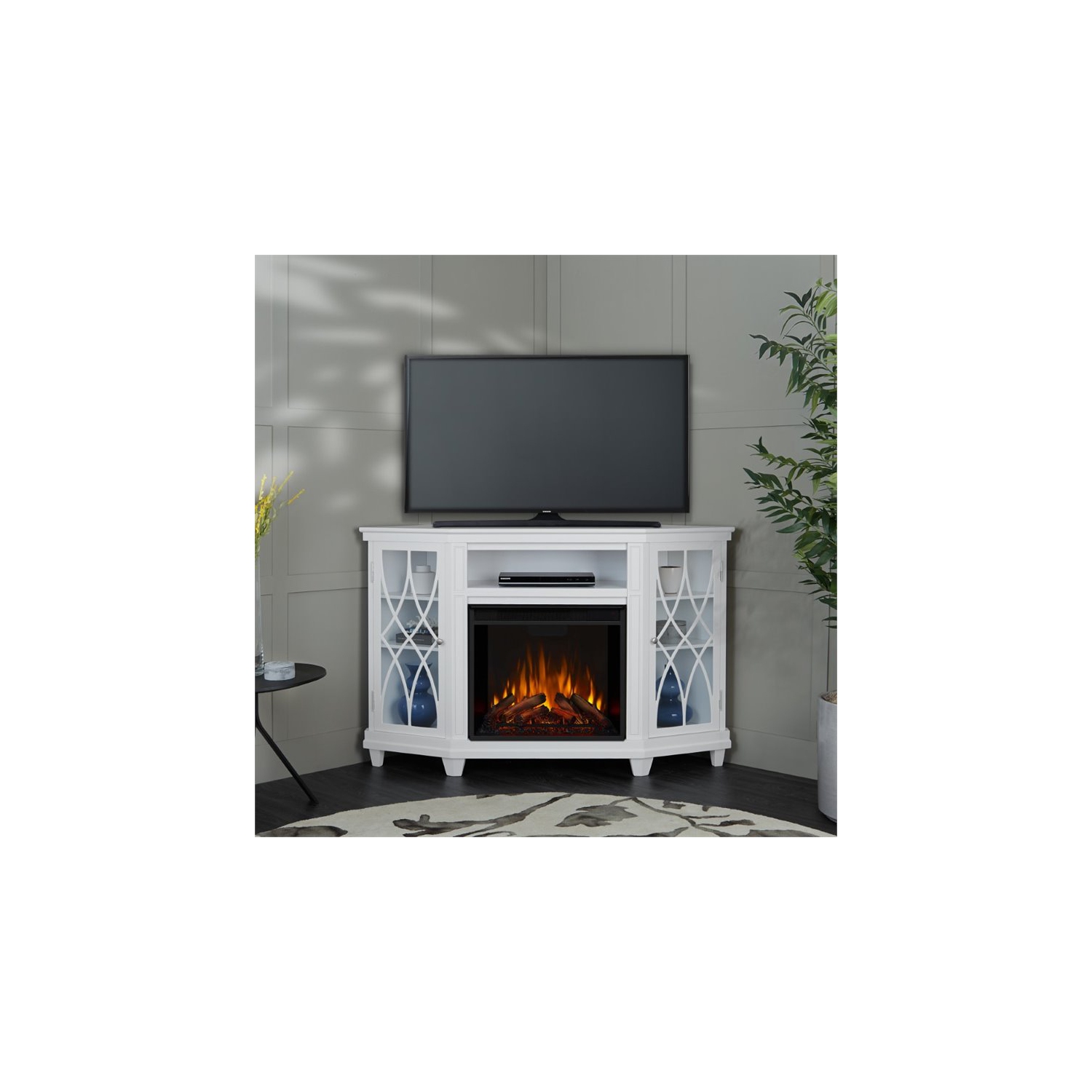 Real Flame Lynette Corner Fireplace TV Stand in White