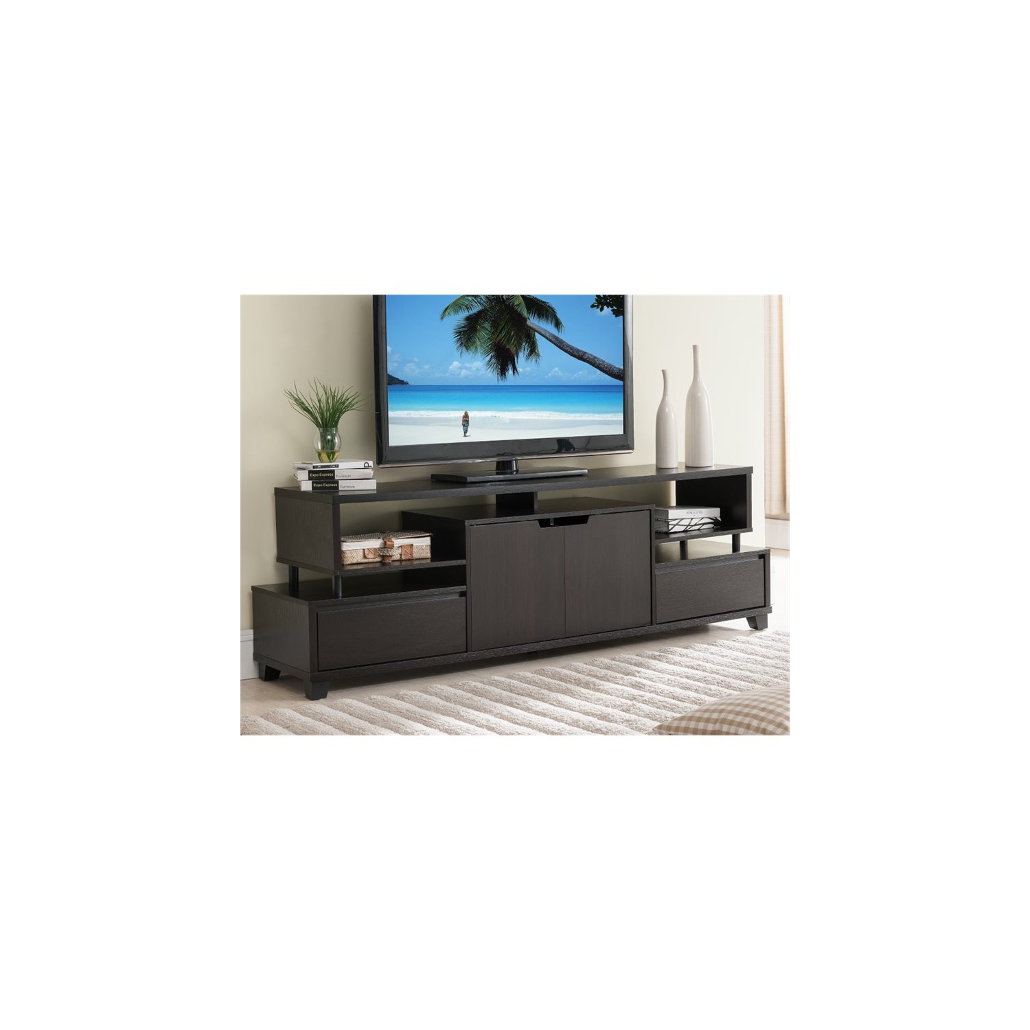 Furniture of America Eliana Wood Multi-Storage TV Stand in Cappuccino