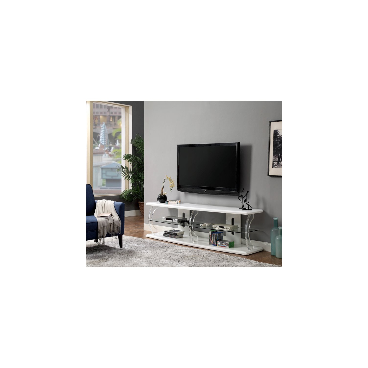 Meuble de rangement contemporain en bois pour téléviseur de 60 po Jerry de Furniture of America en blanc