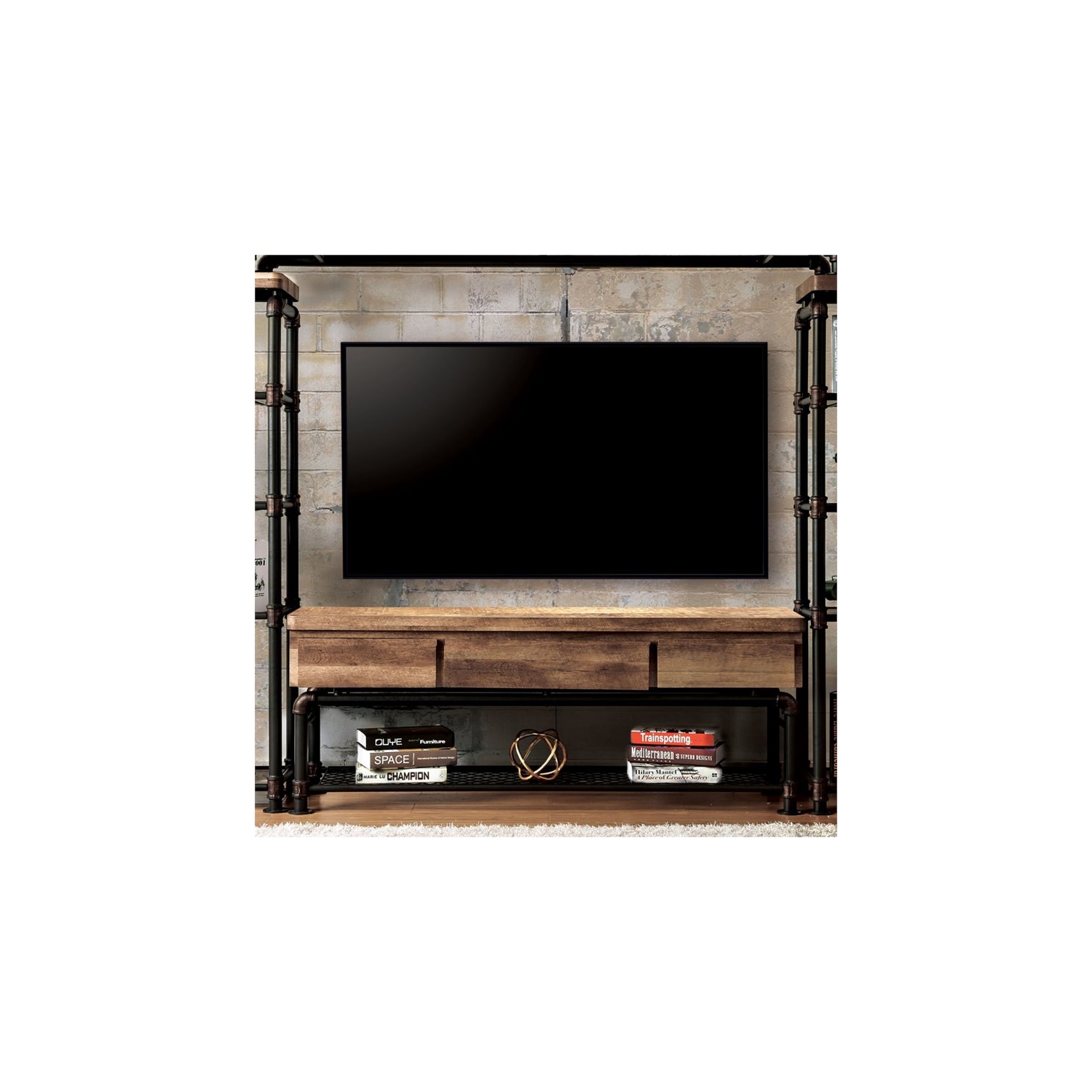 Furniture of America Cyprinus Meuble TV industriel en métal de 60 pouces en noir antique