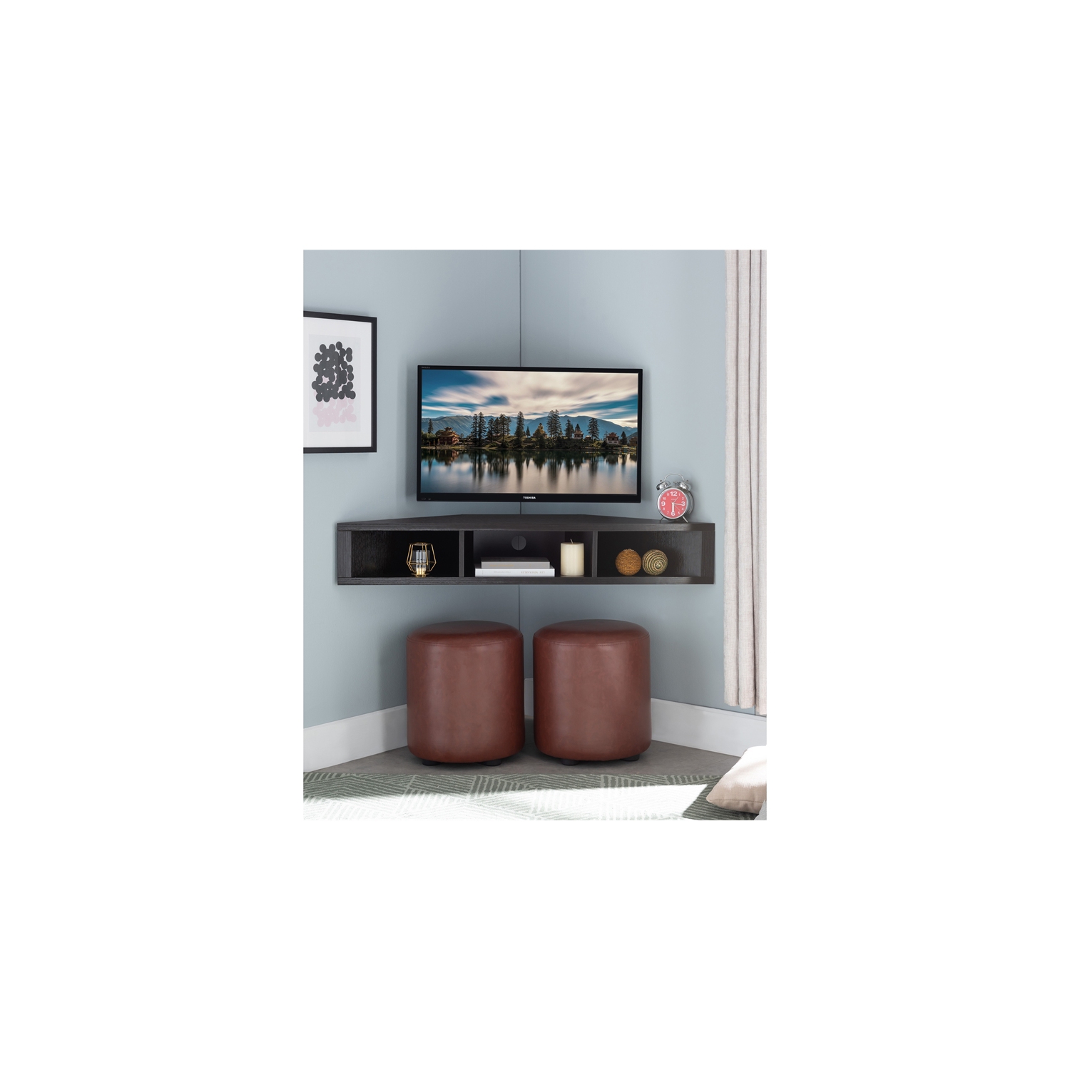 Furniture of America Astro Wood 42" Corner Floating TV Stand in Cappuccino