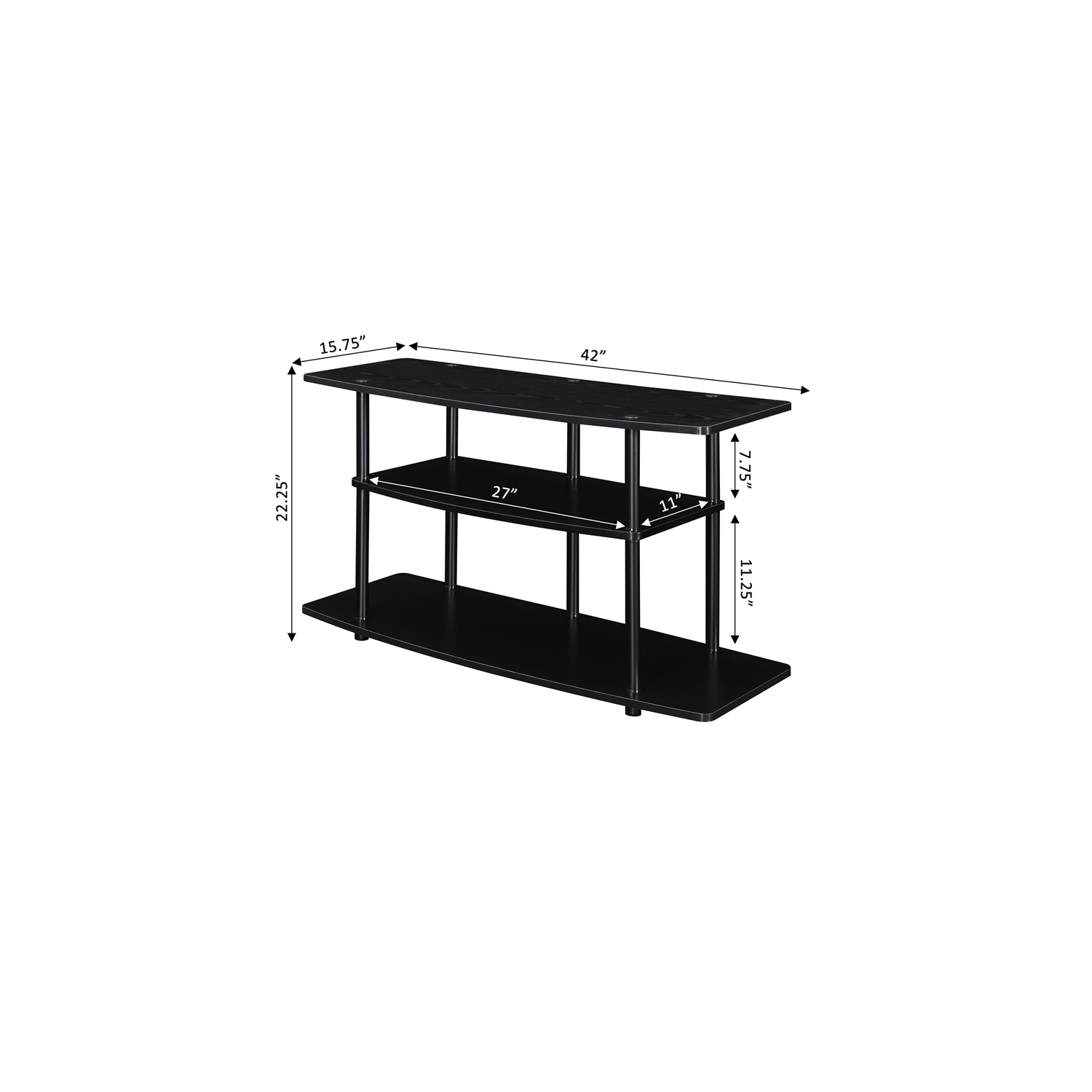 Pratique concepts – Meuble pour téléviseur Designs2Go à trois niveaux, fini bois noir