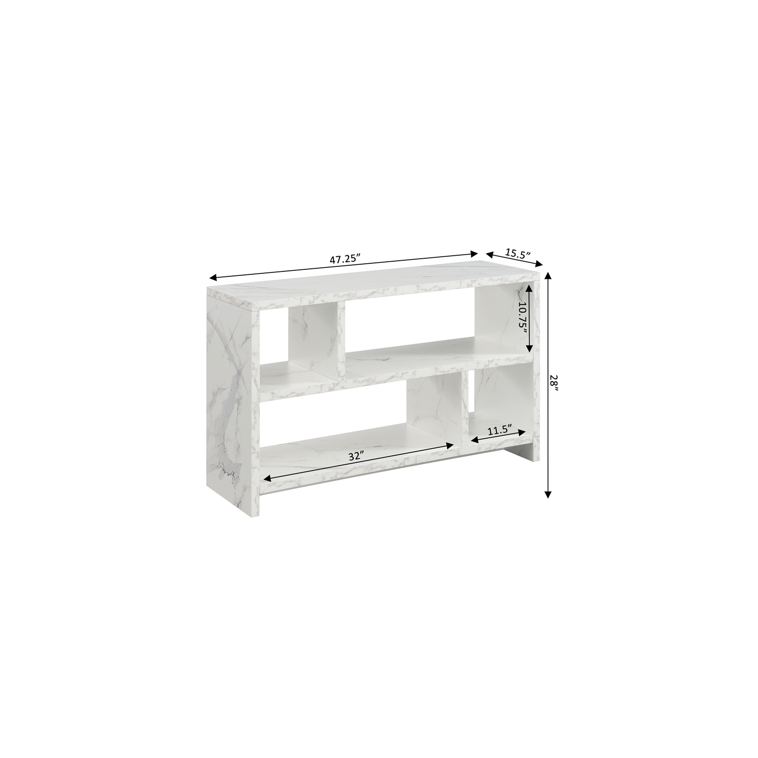 Northfield TV Stand Console with Shelves in White Faux Marble Wood Finish