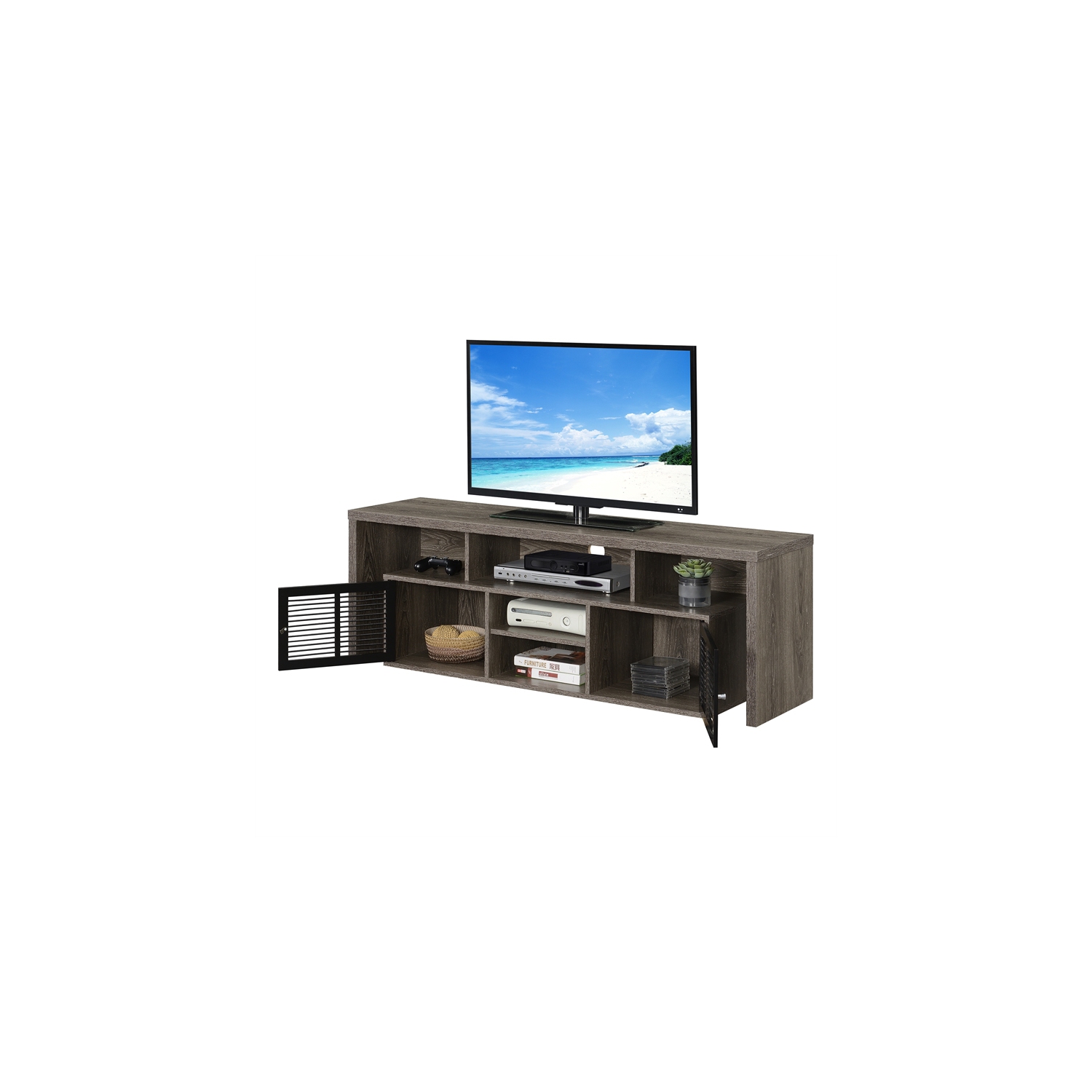 Lexington 60-inch TV Stand with Storage Cabinets and Shelves in Gray Wood Finish