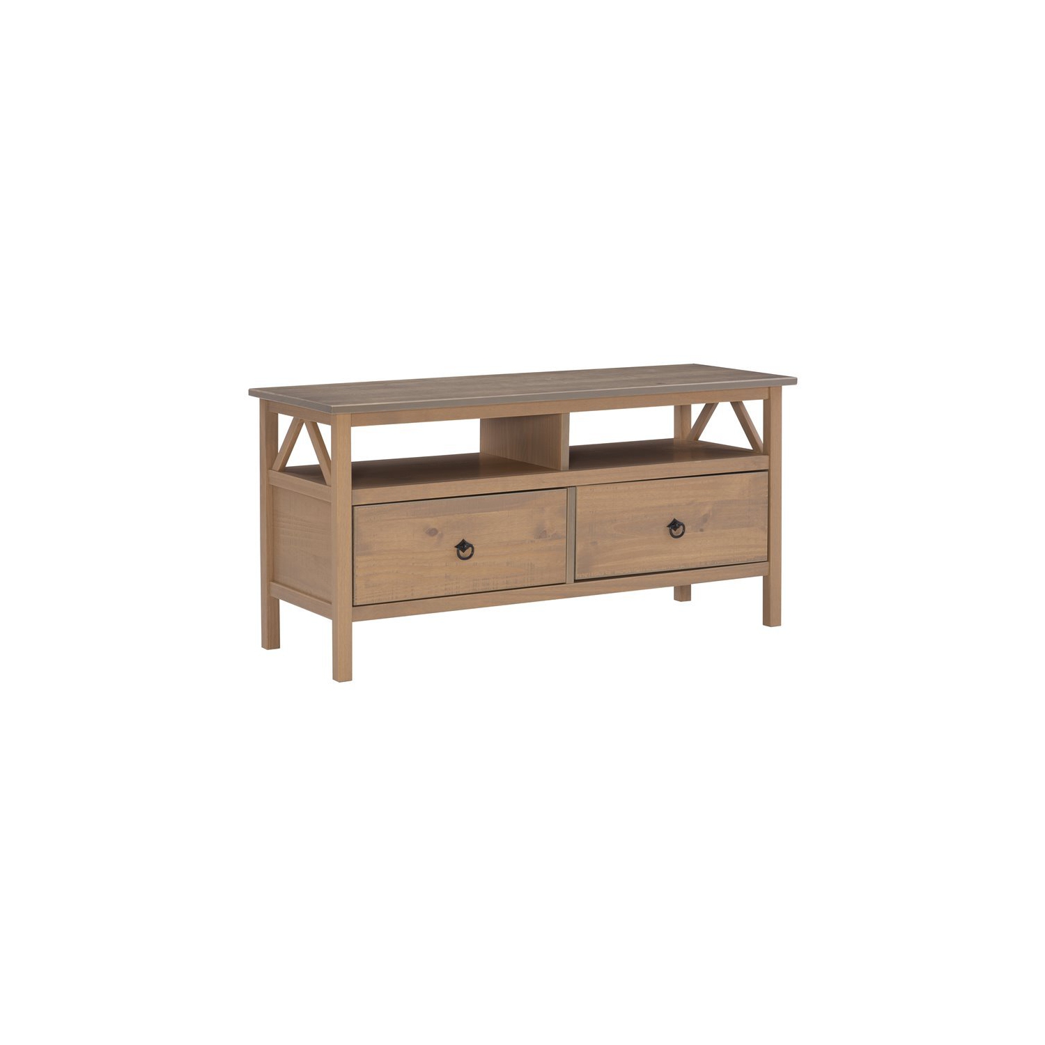 Linon Titian Pine Wood TV Media Stand in Driftwood Brown