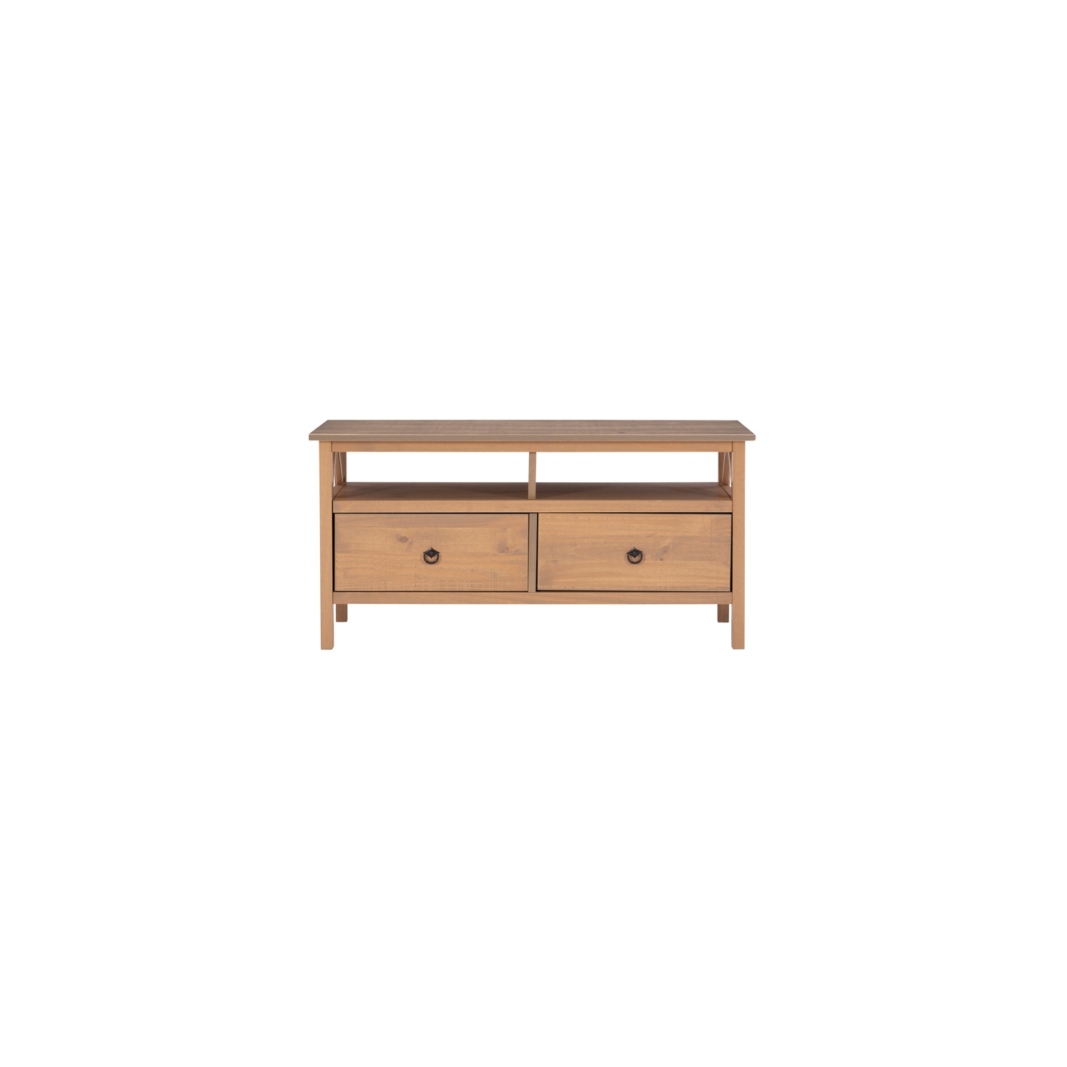 Linon Titian Pine Wood TV Media Stand in Driftwood Brown