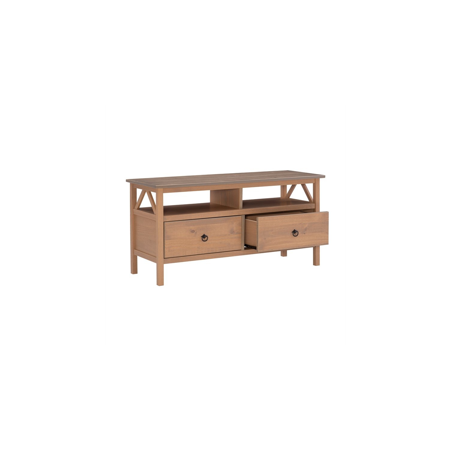 Linon Titian Pine Wood TV Media Stand in Driftwood Brown