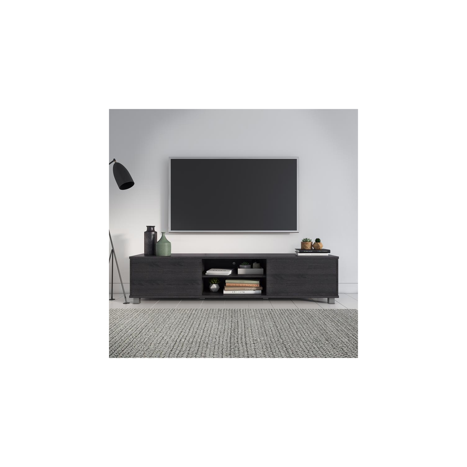 CorLiving Hollywood Dark Gray Wood Grain TV Stand - for TVs up to 85"