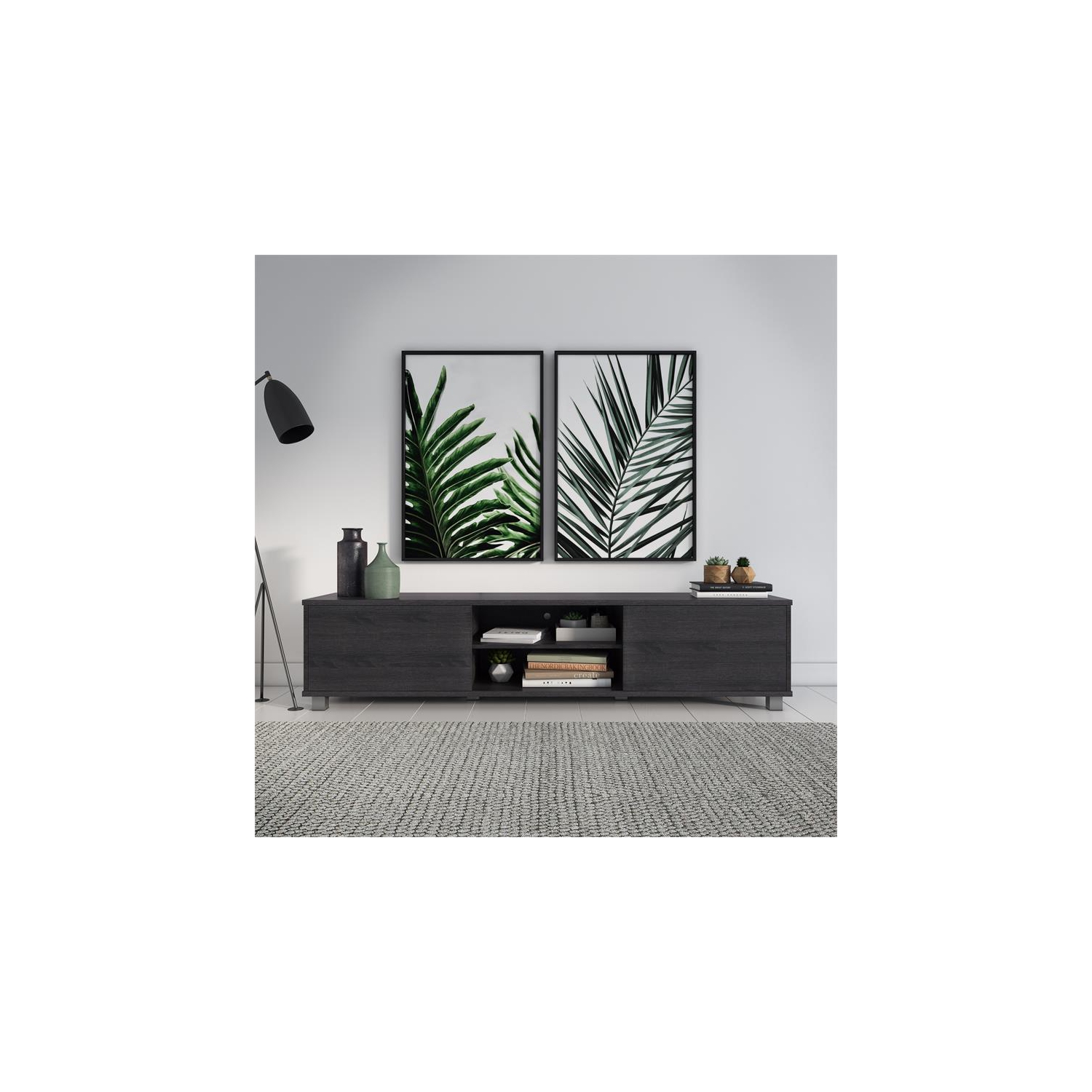 CorLiving Hollywood Dark Gray Wood Grain TV Stand - for TVs up to 85"