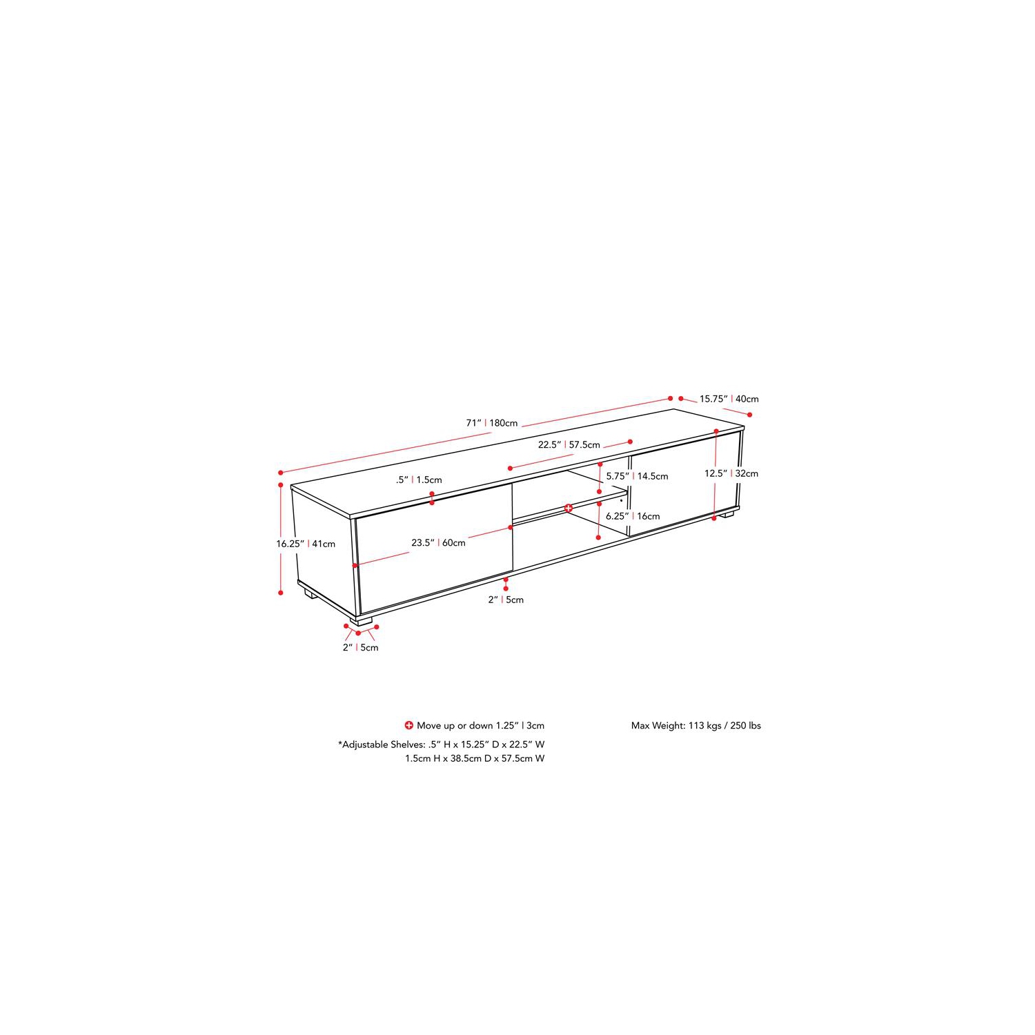 CorLiving Hollywood Dark Gray Wood Grain TV Stand - for TVs up to 85"