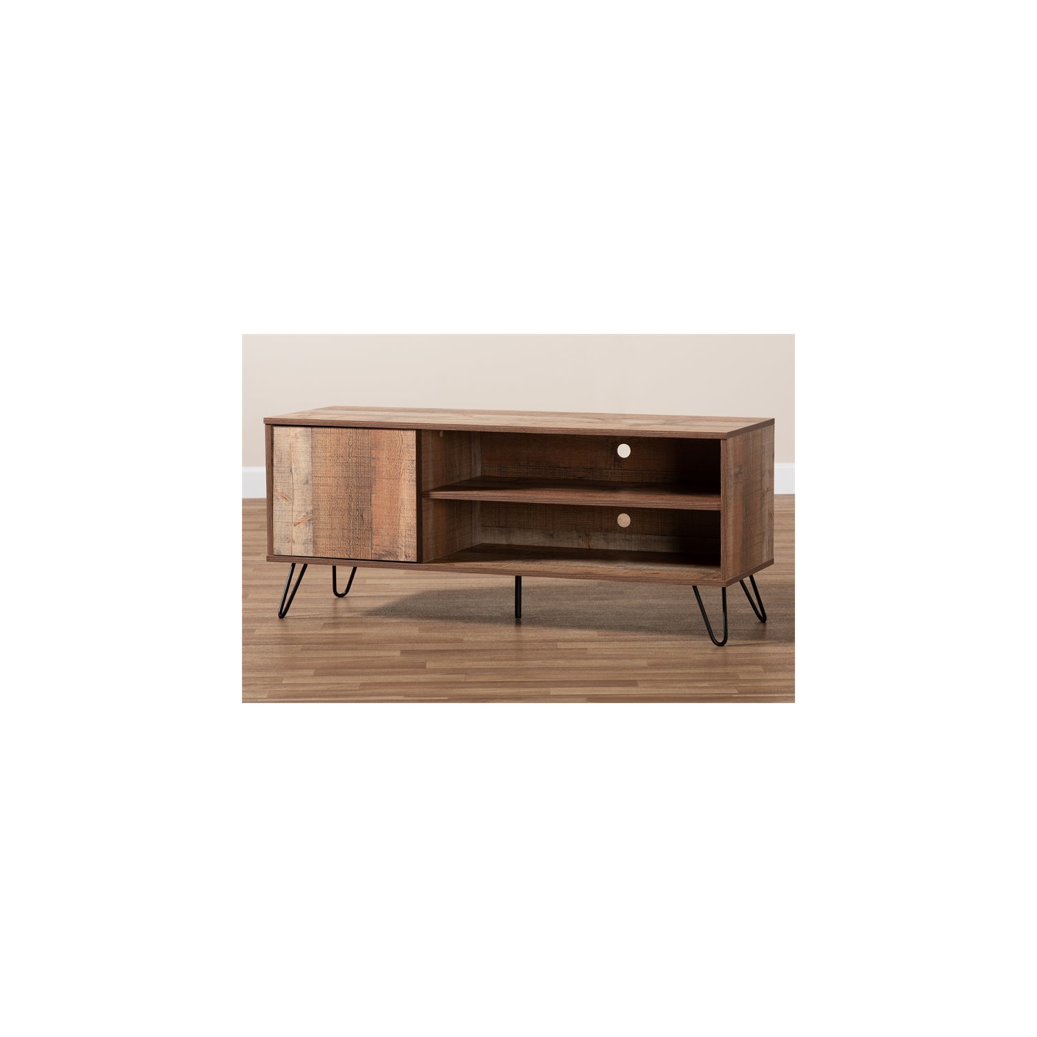 Baxton Studio Iver 1-Door Wood TV Stand in Rustic Oak