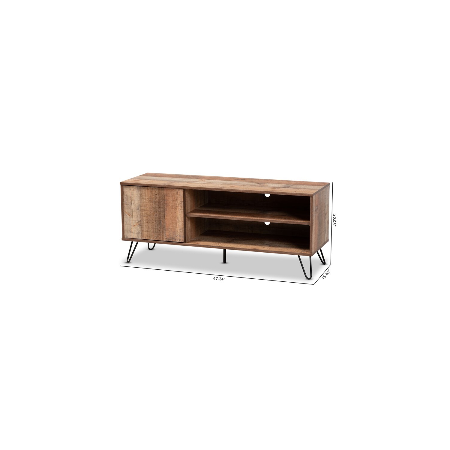 Baxton Studio Iver 1-Door Wood TV Stand in Rustic Oak