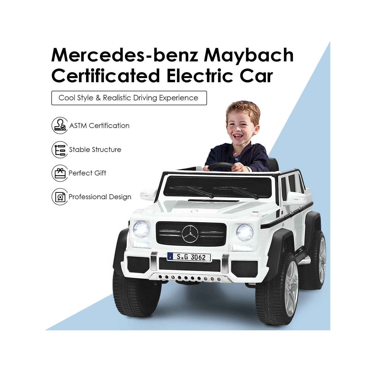 Topbuy Licensed Mercedes Benz 12V Electric Kid RC Car Battery Powered Ride On Car White