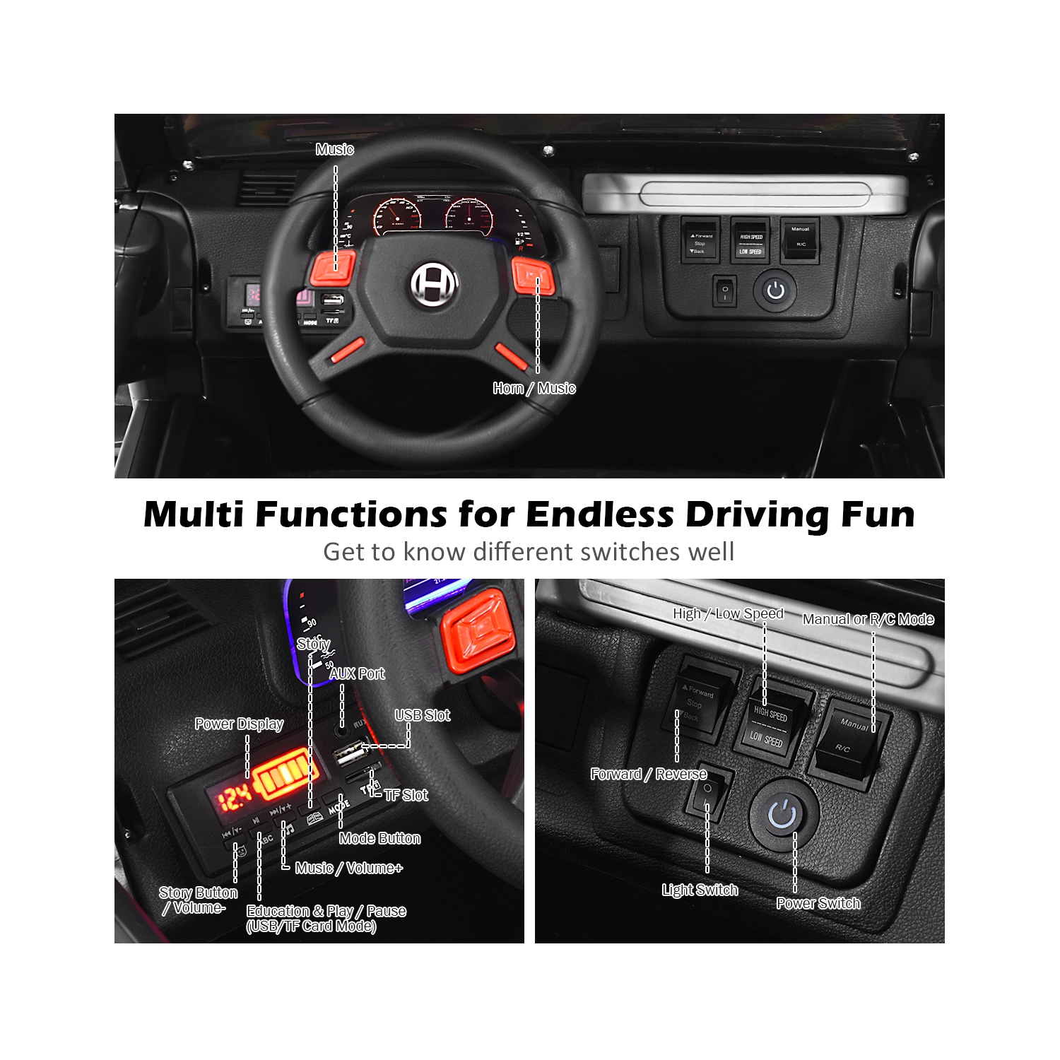 Topbuy 12V Electric Kids Ride On Truck Toys 2 Seater Jeep Car With Remote Control