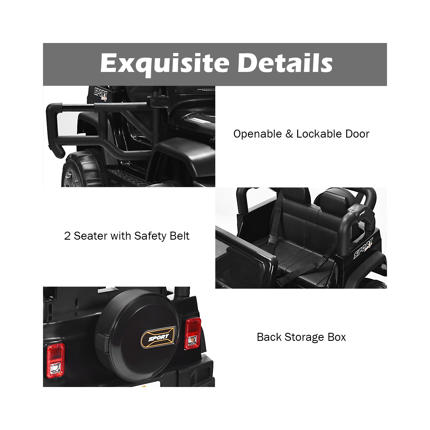 Topbuy 12V Electric Kids Ride On Truck Toys 2 Seater Jeep Car With Remote Control