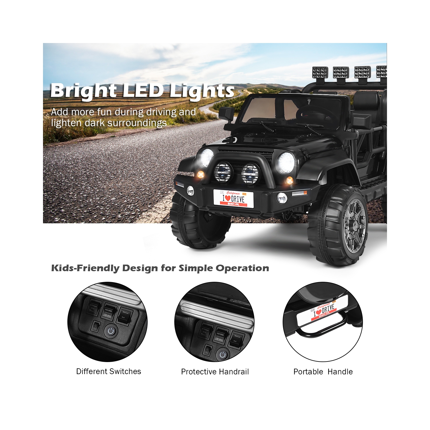 Topbuy 12V Electric Kids Ride On Truck Toys 2 Seater Jeep Car With Remote Control