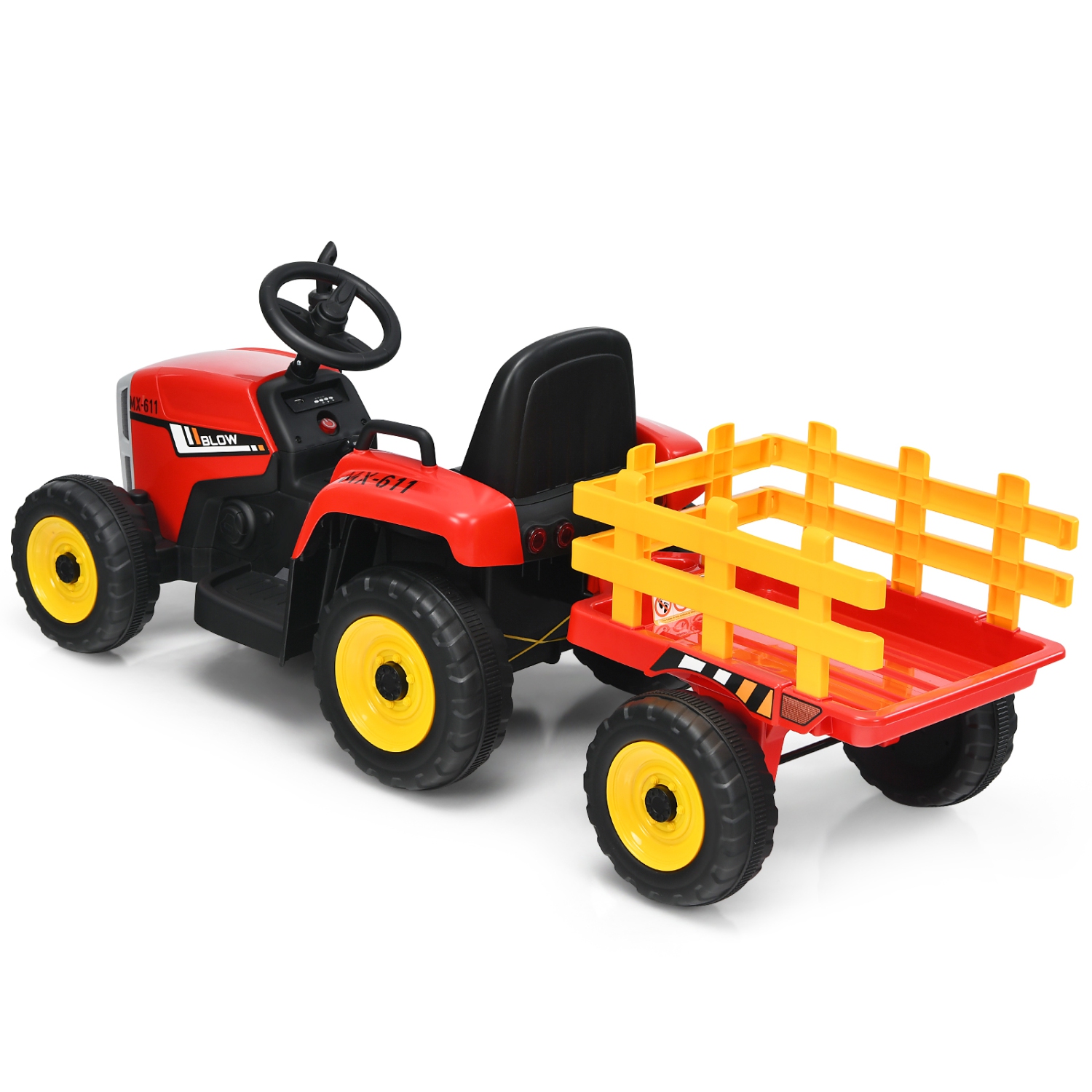 Topbuy Kids Ride on Tractor with Trailer Battery Powered Large Capacity with Remote Control