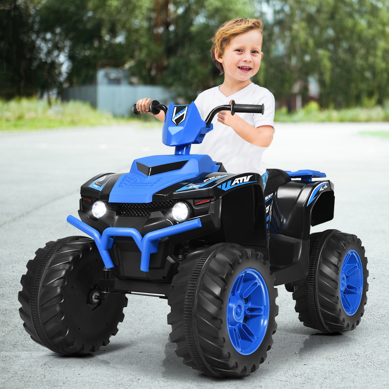 Topbuy 12V Electric Kids Quad ATV Ride on Car with LED Lights& Bluetooth Navy