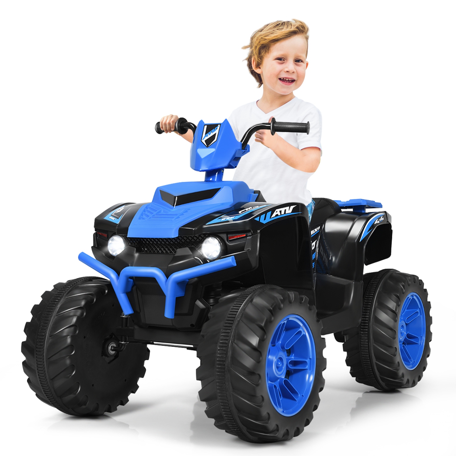 Topbuy 12V Electric Kids Quad ATV Ride on Car with LED Lights& Bluetooth Navy