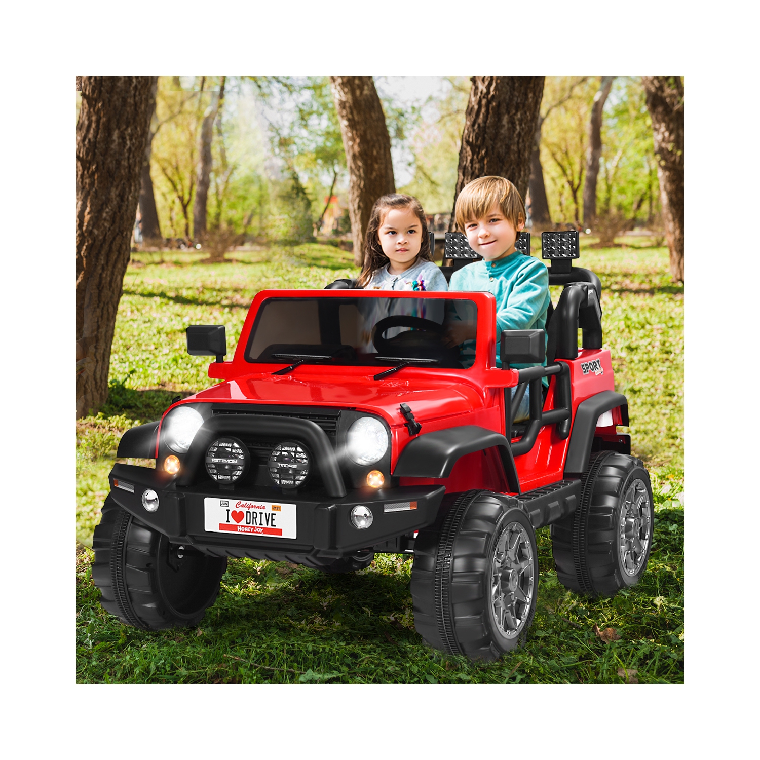 Topbuy 12V Electric Kids Ride On Truck Toys 2 Seater Jeep Car With Remote Control