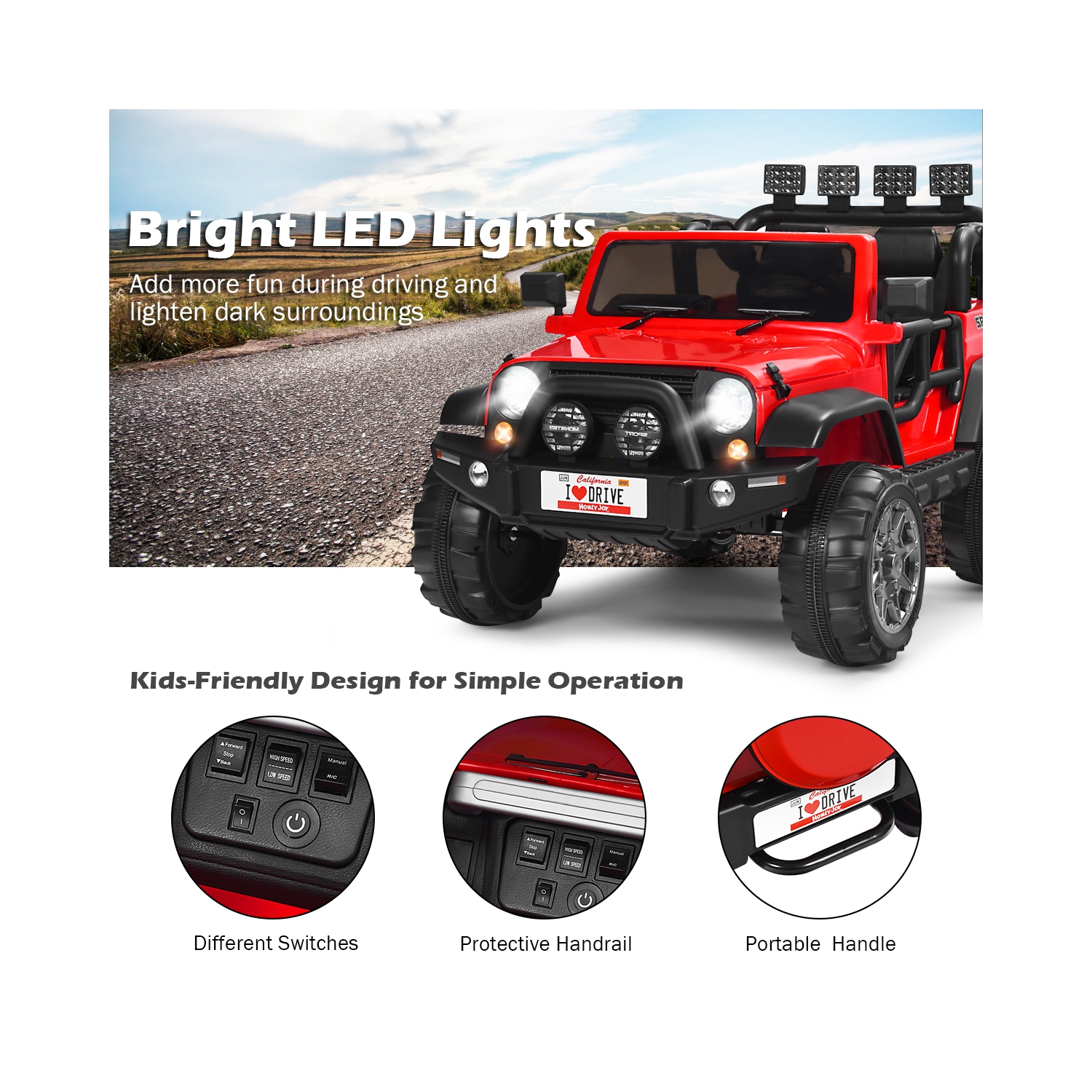 Topbuy 12V Electric Kids Ride On Truck Toys 2 Seater Jeep Car With Remote Control