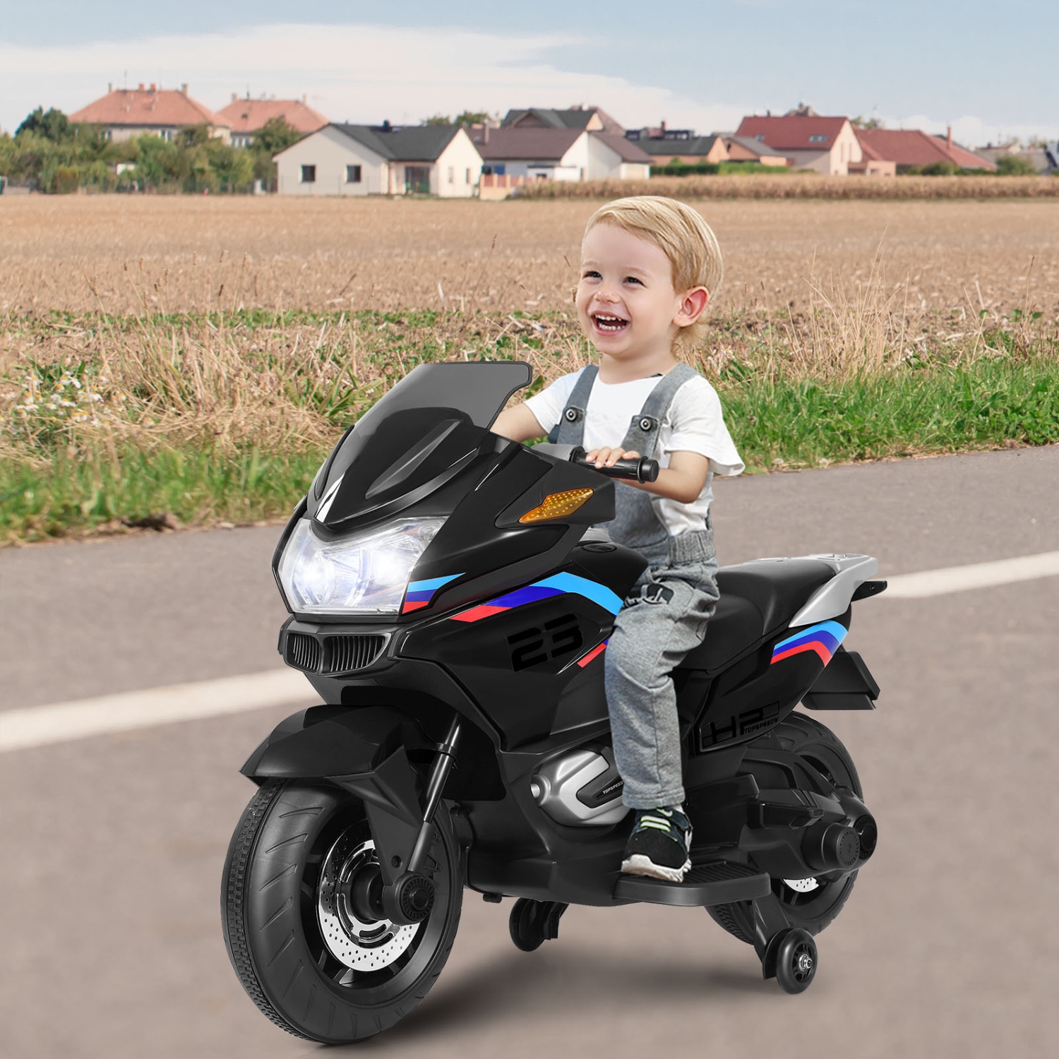 Topbuy Electric Kids Ride On Motorcycle Battery Motor Bike Toy with Headlights & Music Black