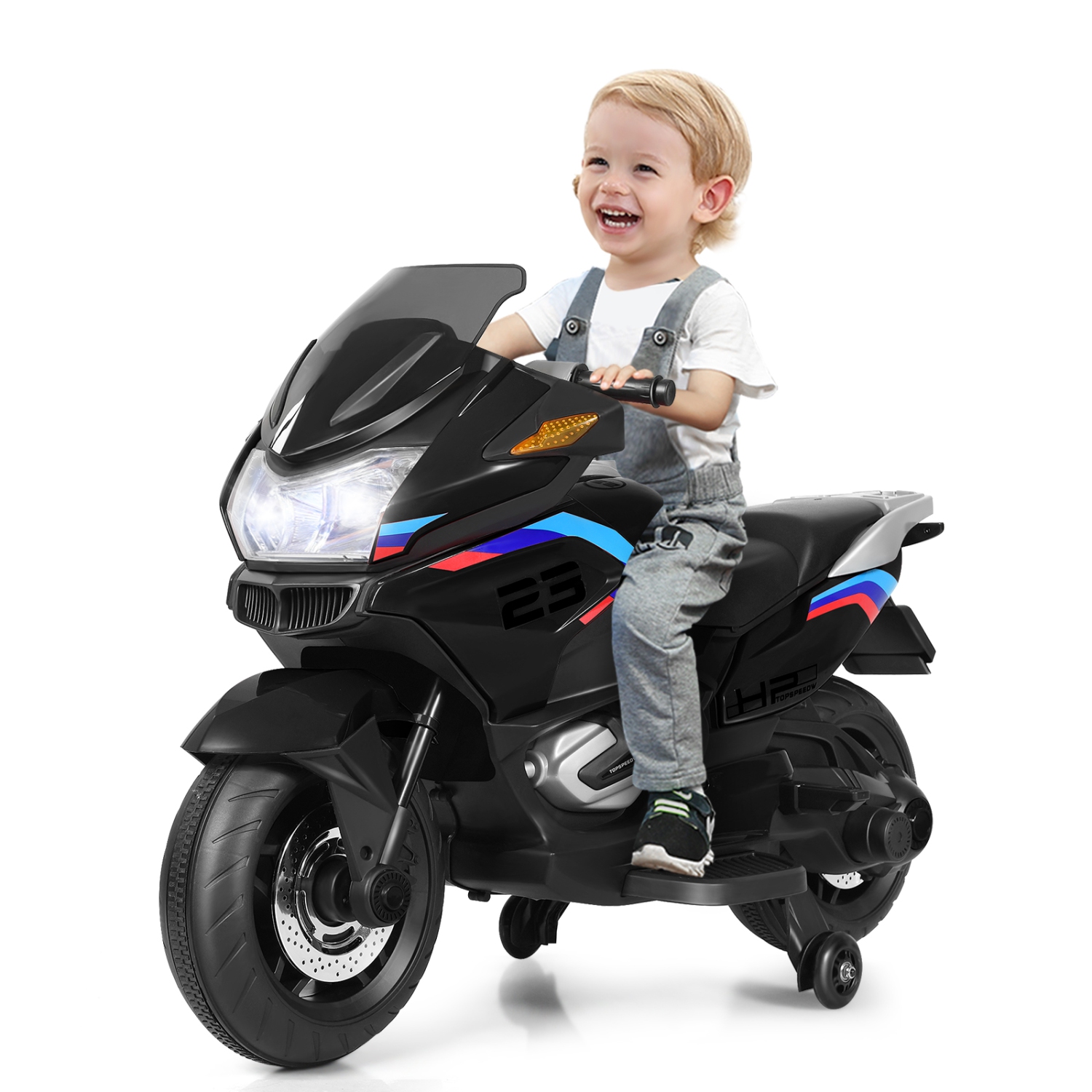 Topbuy Electric Kids Ride On Motorcycle Battery Motor Bike Toy with Headlights & Music Black