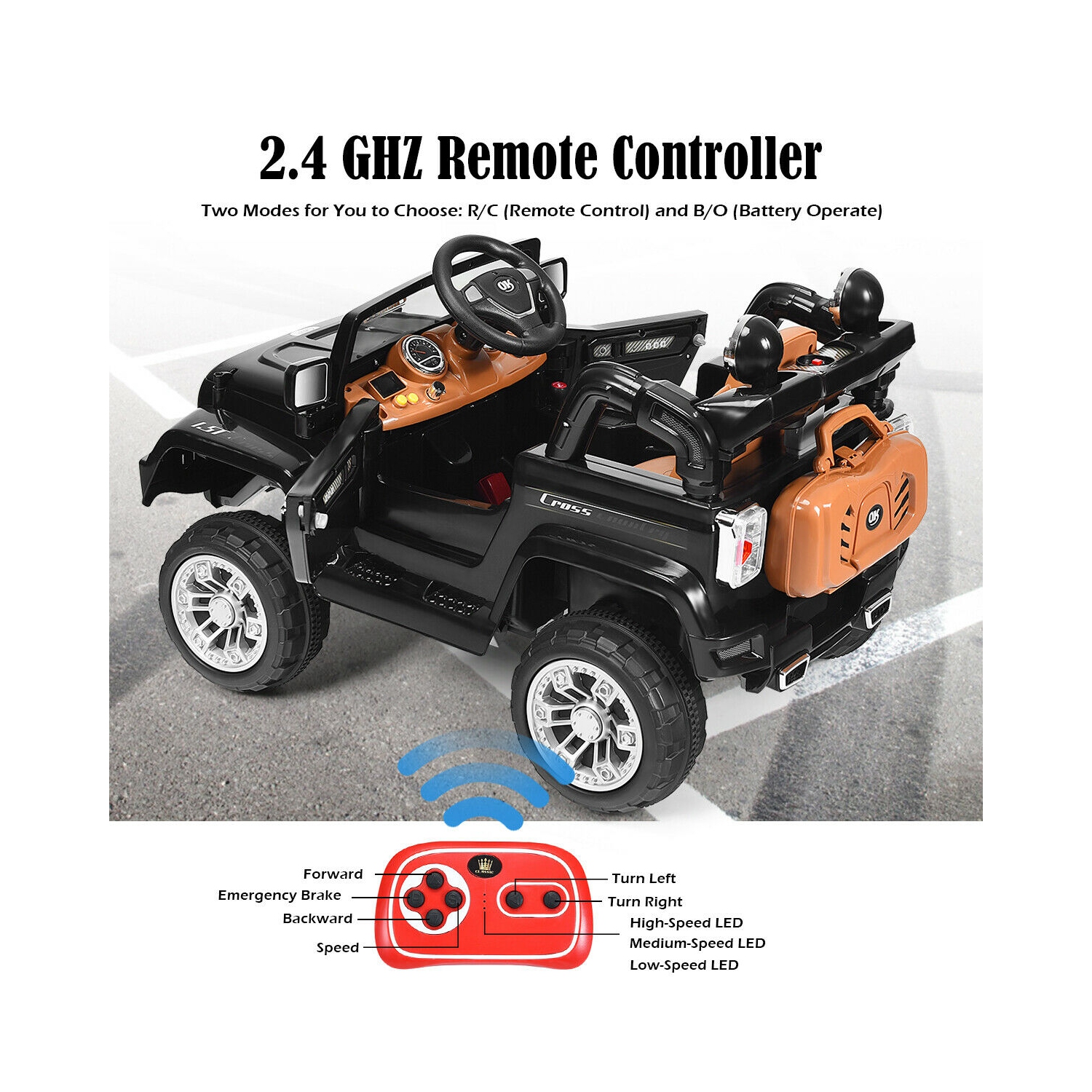 Topbuy 12V Electric Toy Car Kids Ride On Truck w/ RC Remote Control Lights Music MP3 Black