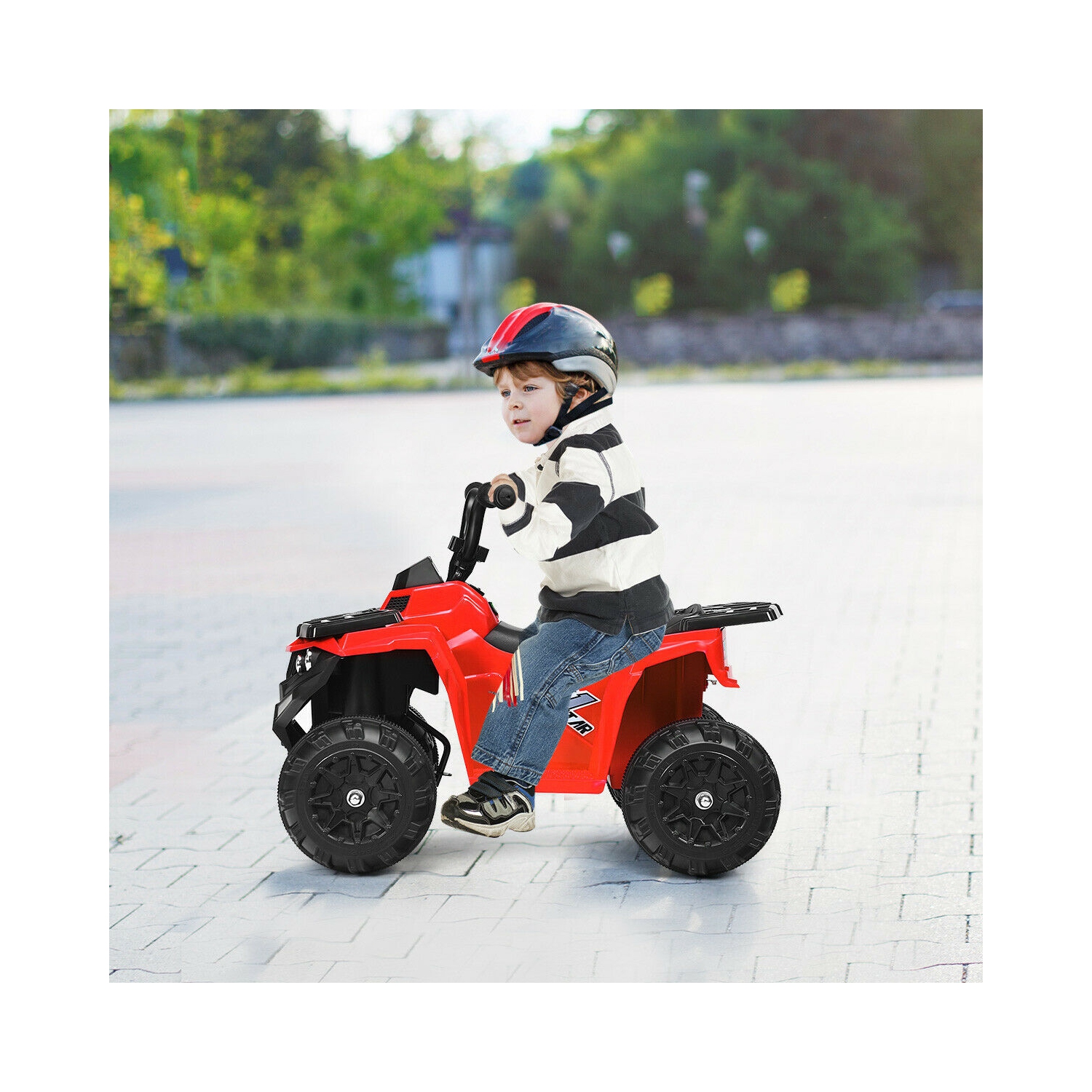 Topbuy 6V Electric Kids Quad ATV Ride on Car 4 Wheels Toy Car with LED Lights Red