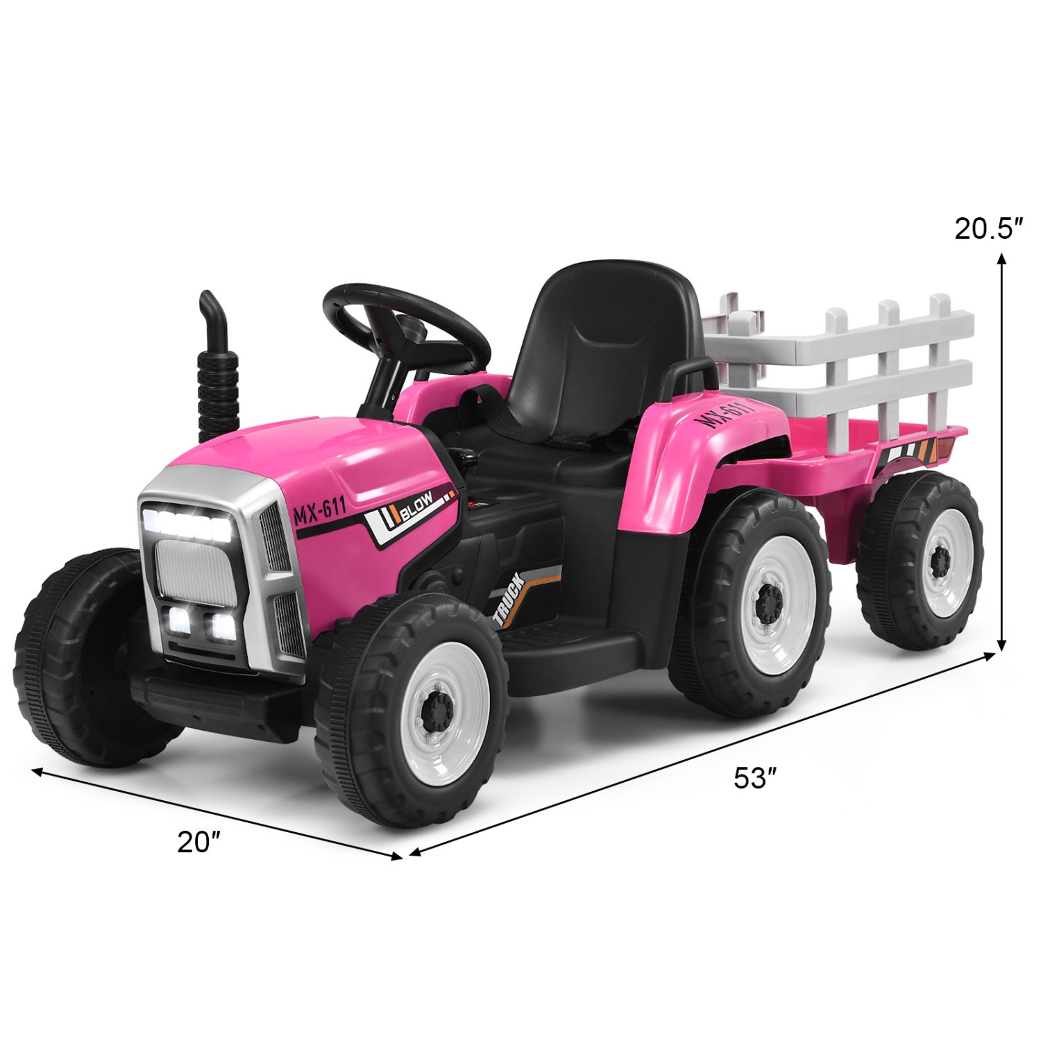 Topbuy Kids Ride on Tractor with Trailer Battery Powered Large Capacity with Remote Control