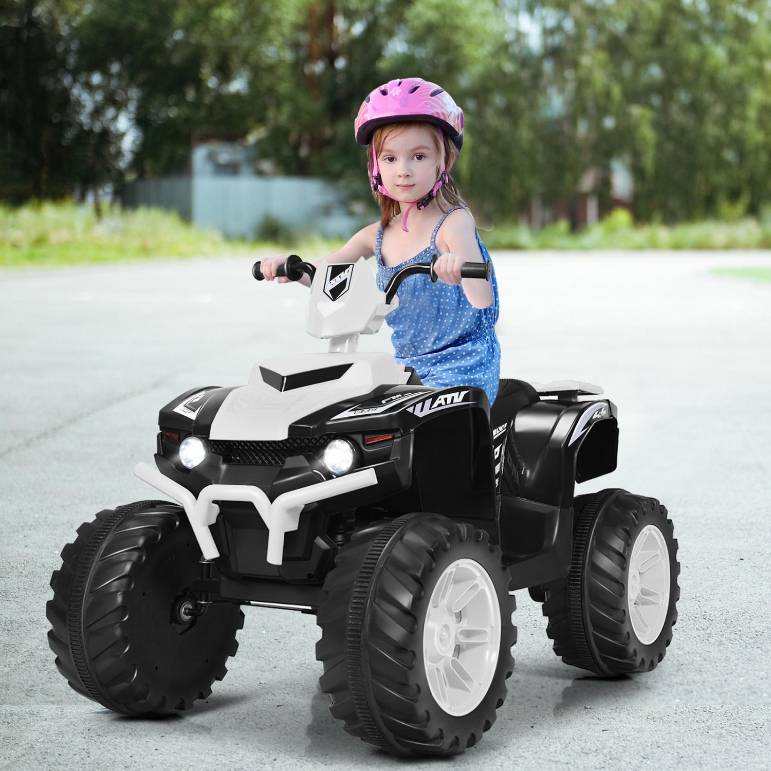 Topbuy 12V Electric Kids Quad ATV Ride on Car with LED Lights& Bluetooth White