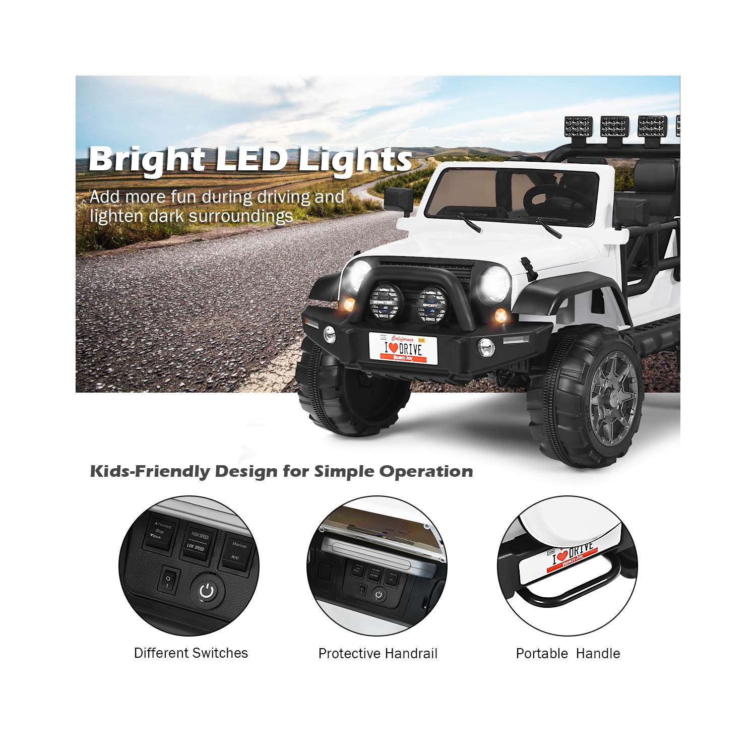 Topbuy 12V Electric Kids Ride On Truck Toys 2 Seater Jeep Car With Remote Control