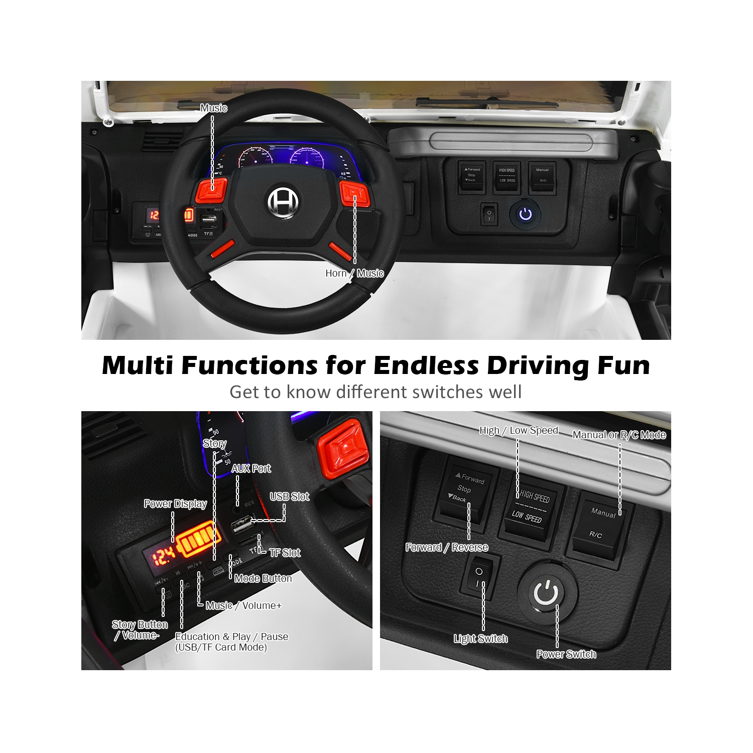 Topbuy 12V Electric Kids Ride On Truck Toys 2 Seater Jeep Car With Remote Control