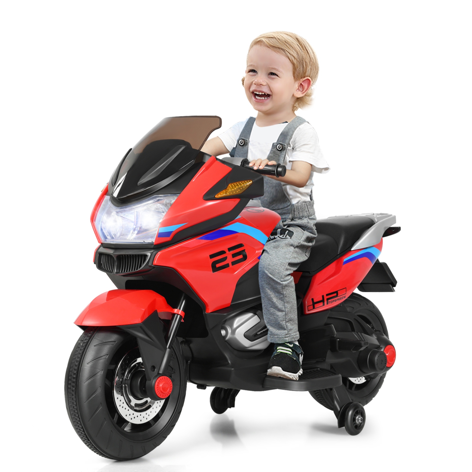Topbuy Electric Kids Ride On Motorcycle Battery Motor Bike Toy with Headlights & Music Red