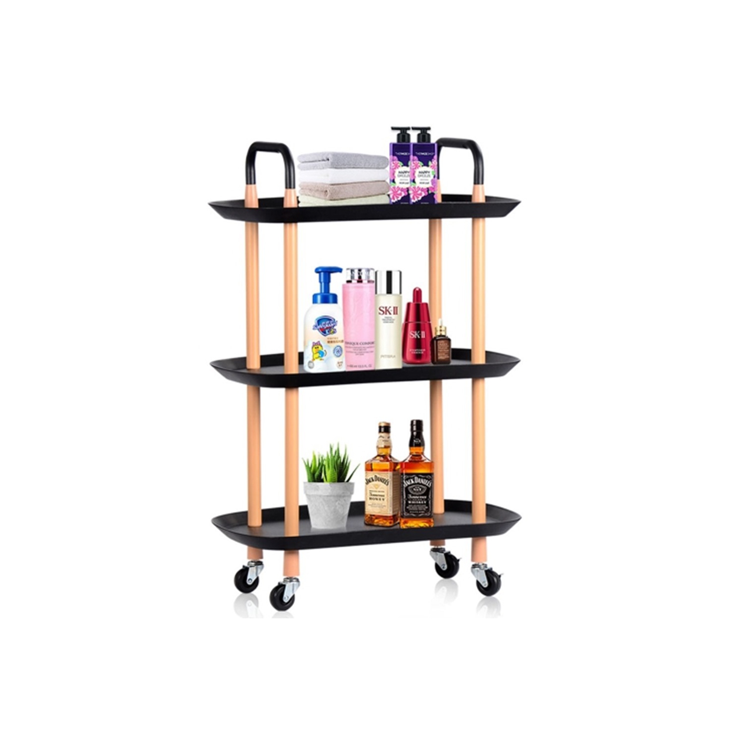 3 Tier Kichen Rolling Utility Cart Utility Organizer with Wheels For Dinner Kitchen Living Room Bathroom