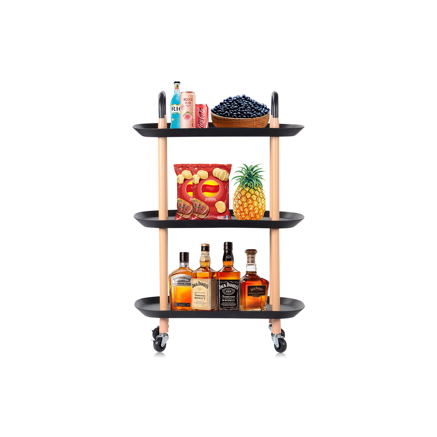 3 Tier Kichen Rolling Utility Cart Utility Organizer with Wheels For Dinner Kitchen Living Room Bathroom
