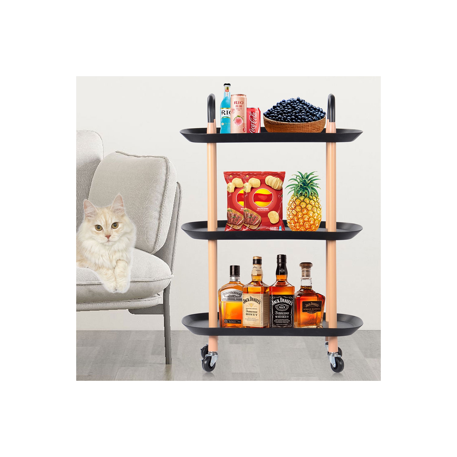 3 Tier Kichen Rolling Utility Cart Utility Organizer with Wheels For Dinner Kitchen Living Room Bathroom