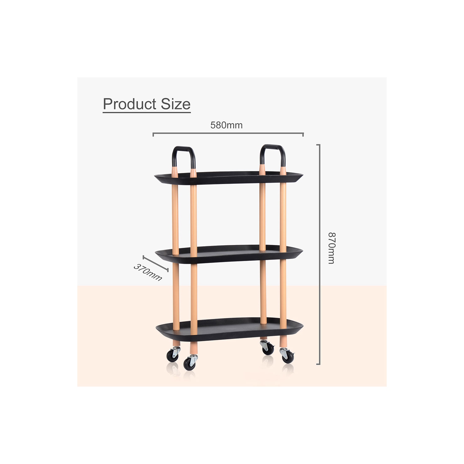 3 Tier Kichen Rolling Utility Cart Utility Organizer with Wheels For Dinner Kitchen Living Room Bathroom