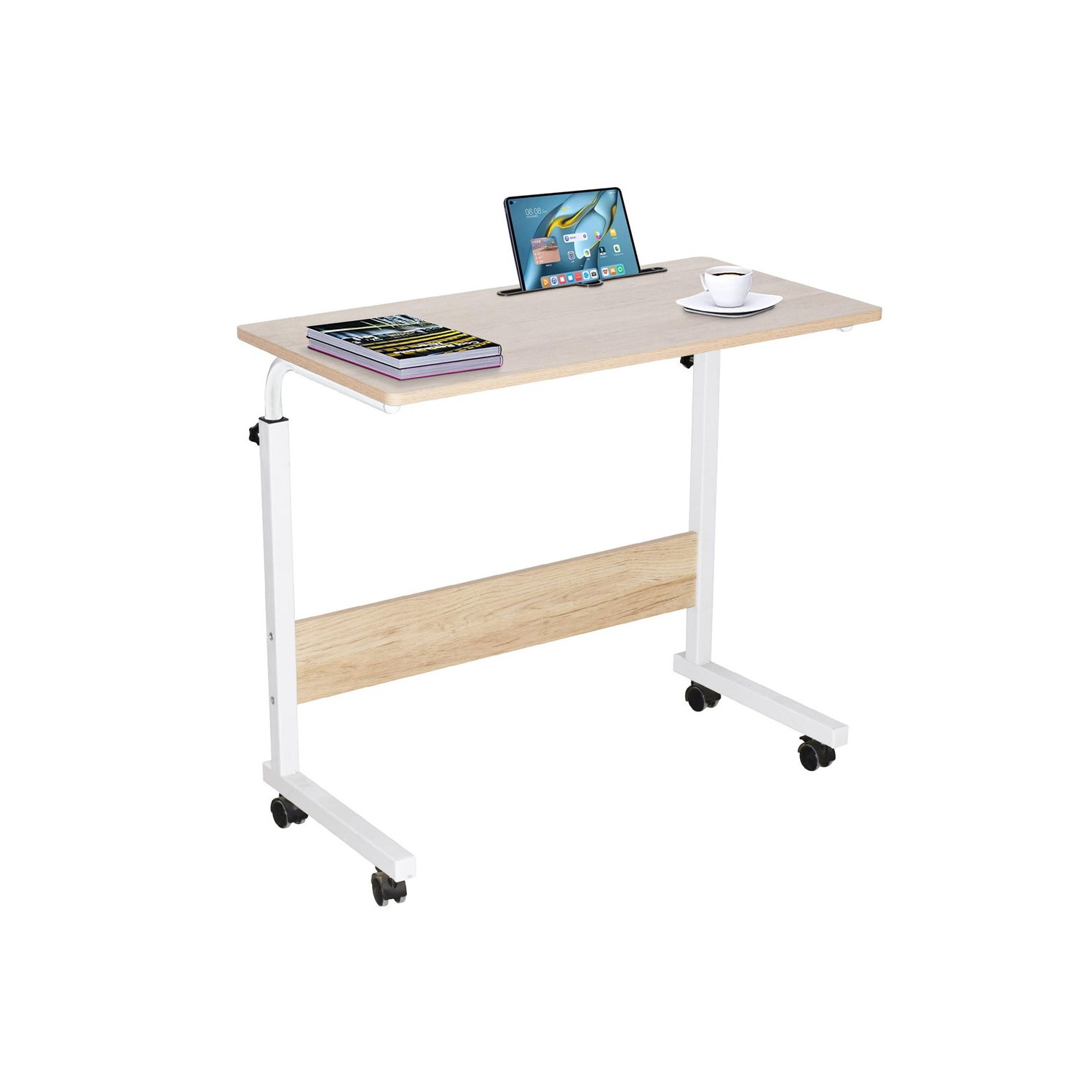 Bureau d'ordinateur mobile, bureau debout réglable en hauteur pour ordinateur portable, table d'extrémité latérale portable avec roulettes